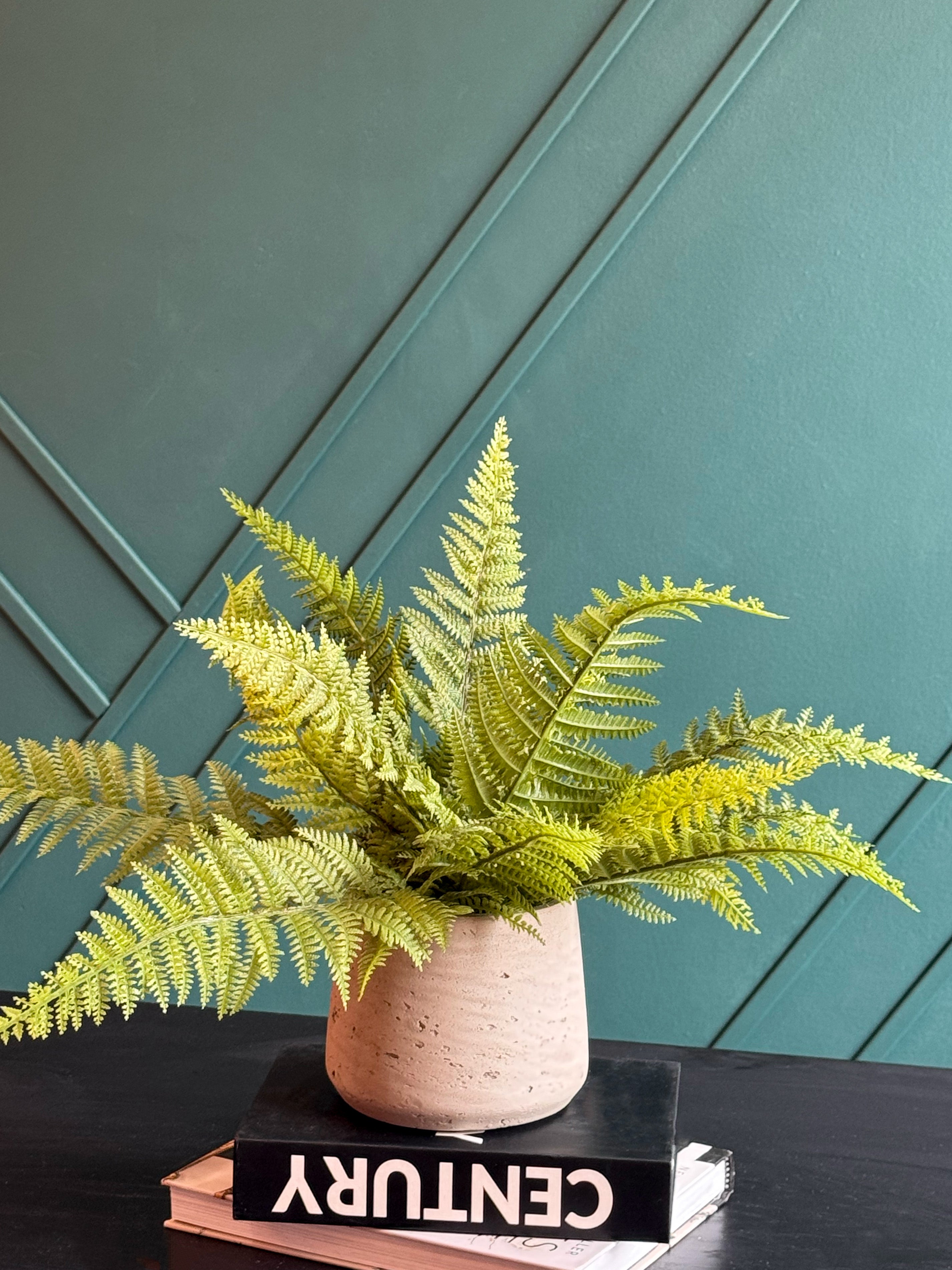 Artificial Fern Arrangement in Concrete Planter | Faux Boston Fern Decor