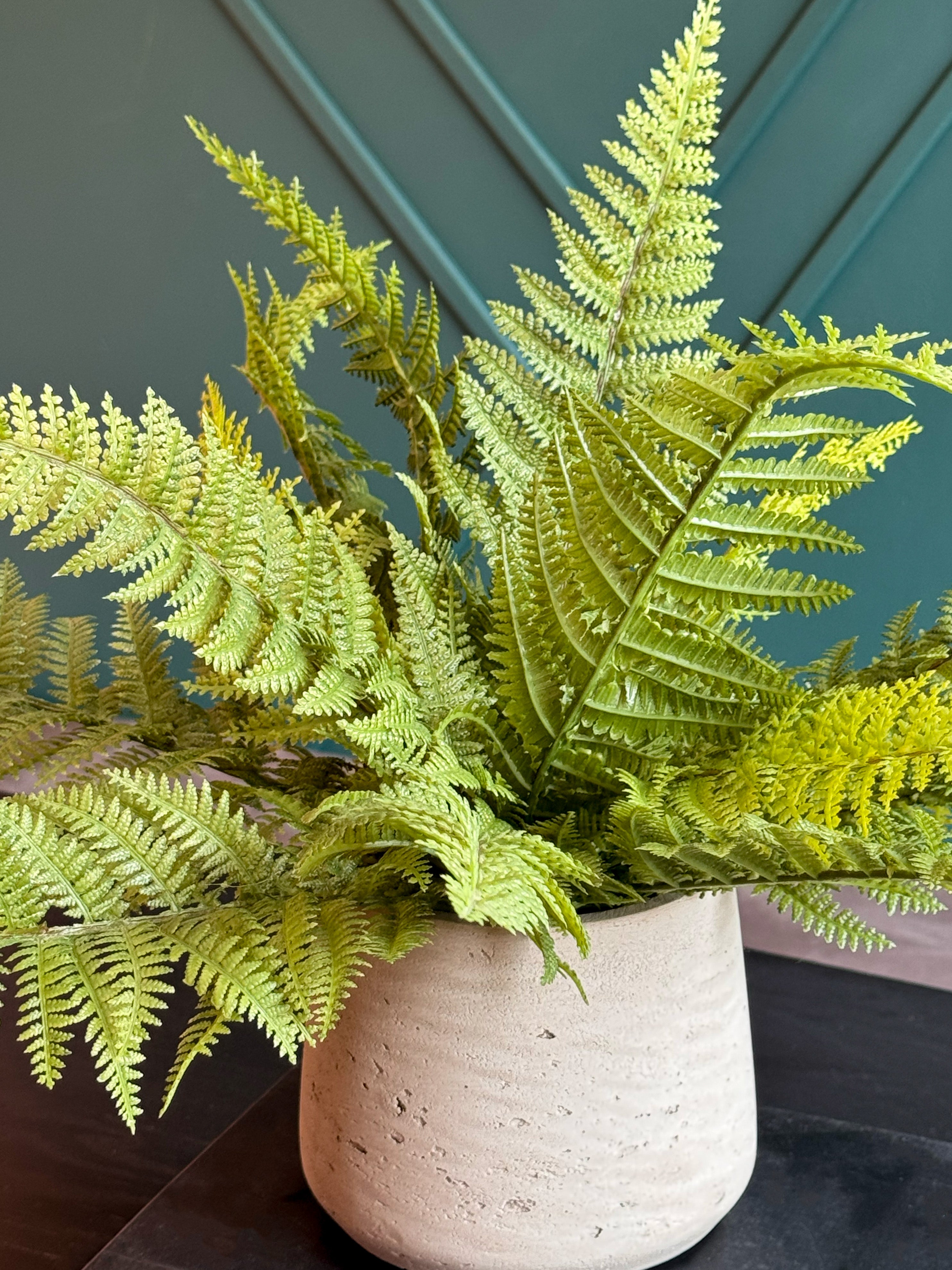Artificial Fern Arrangement in Concrete Planter | Faux Boston Fern Decor