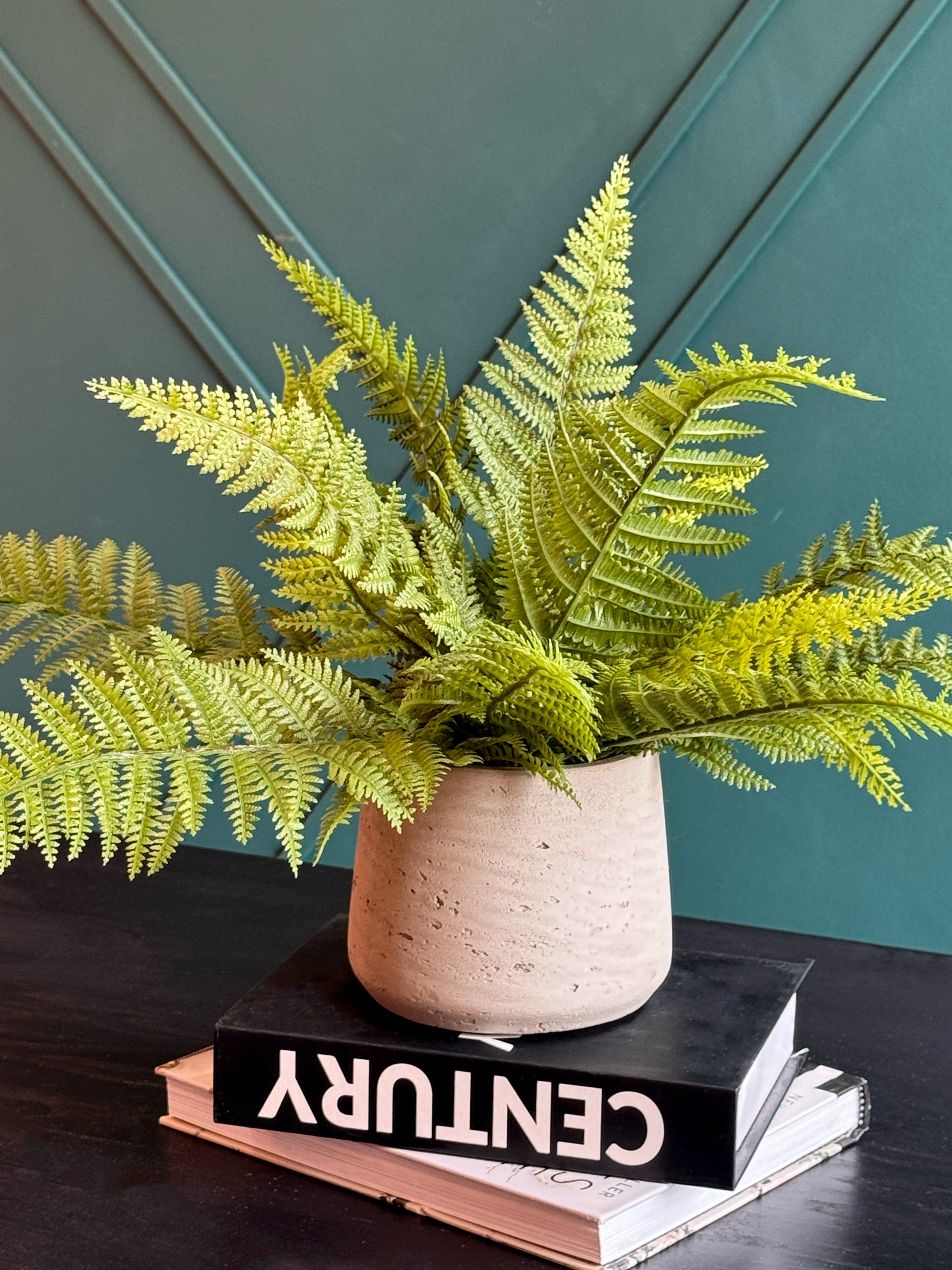 Artificial Fern Arrangement in Concrete Planter | Faux Boston Fern Decor