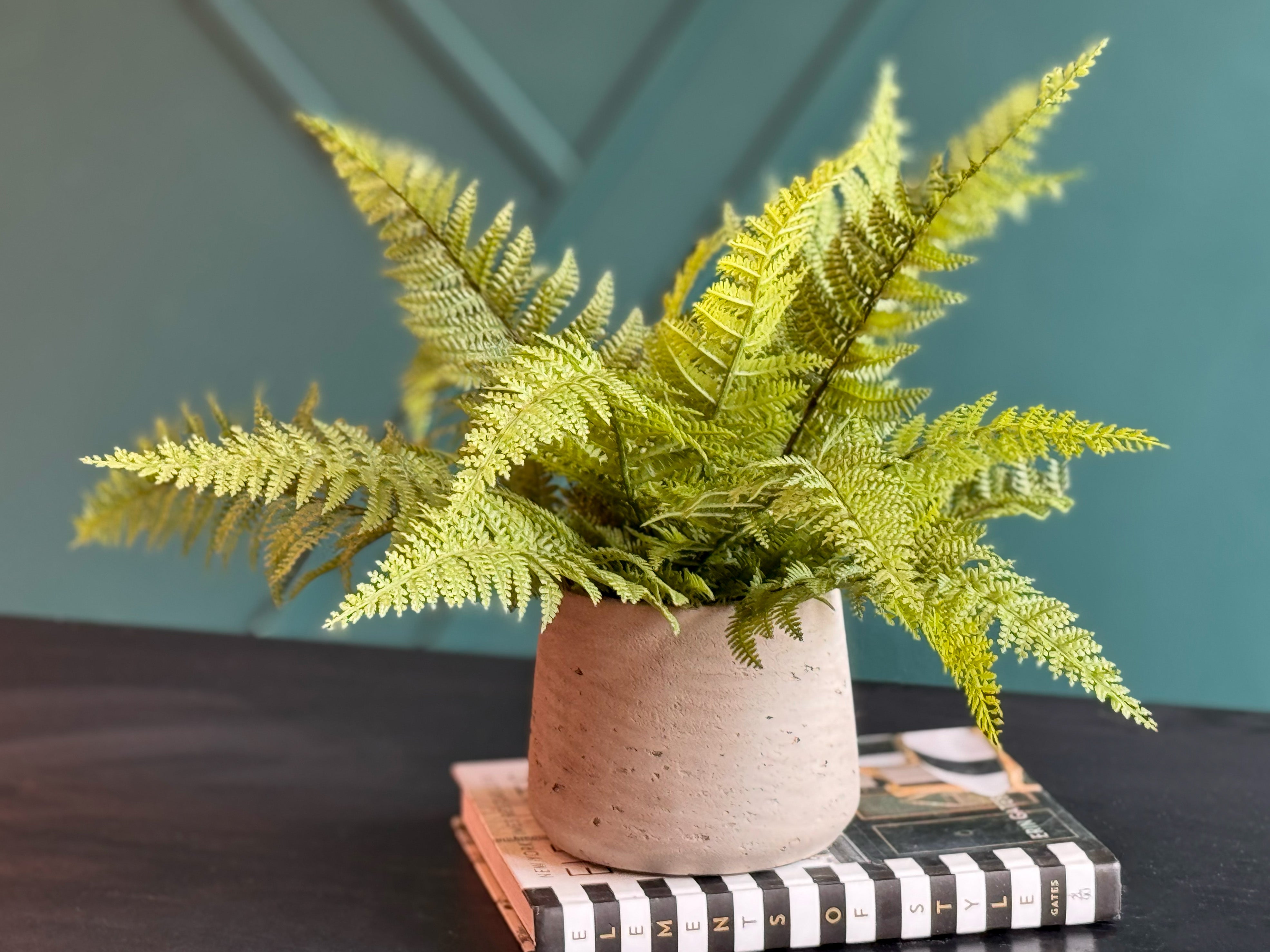Artificial Fern Arrangement in Concrete Planter | Faux Boston Fern Decor