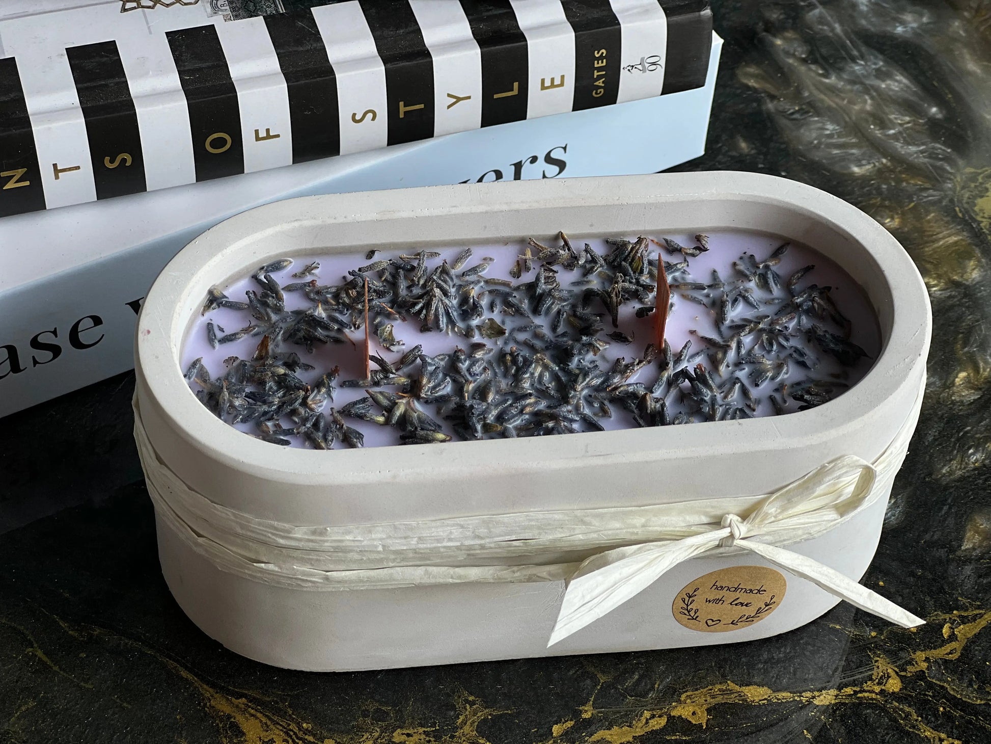 Handmade Lavender Candle in Concrete Container buy online Luxury Flowers Miami