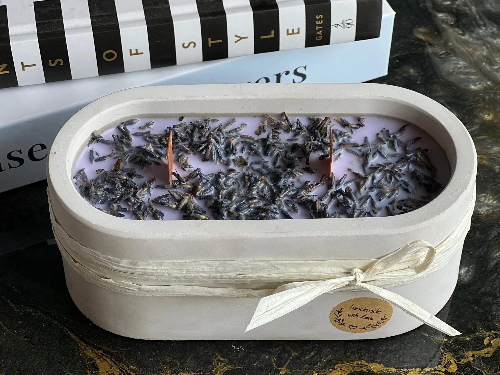 Handmade Lavender Candle in Concrete Container buy online Luxury Flowers Miami