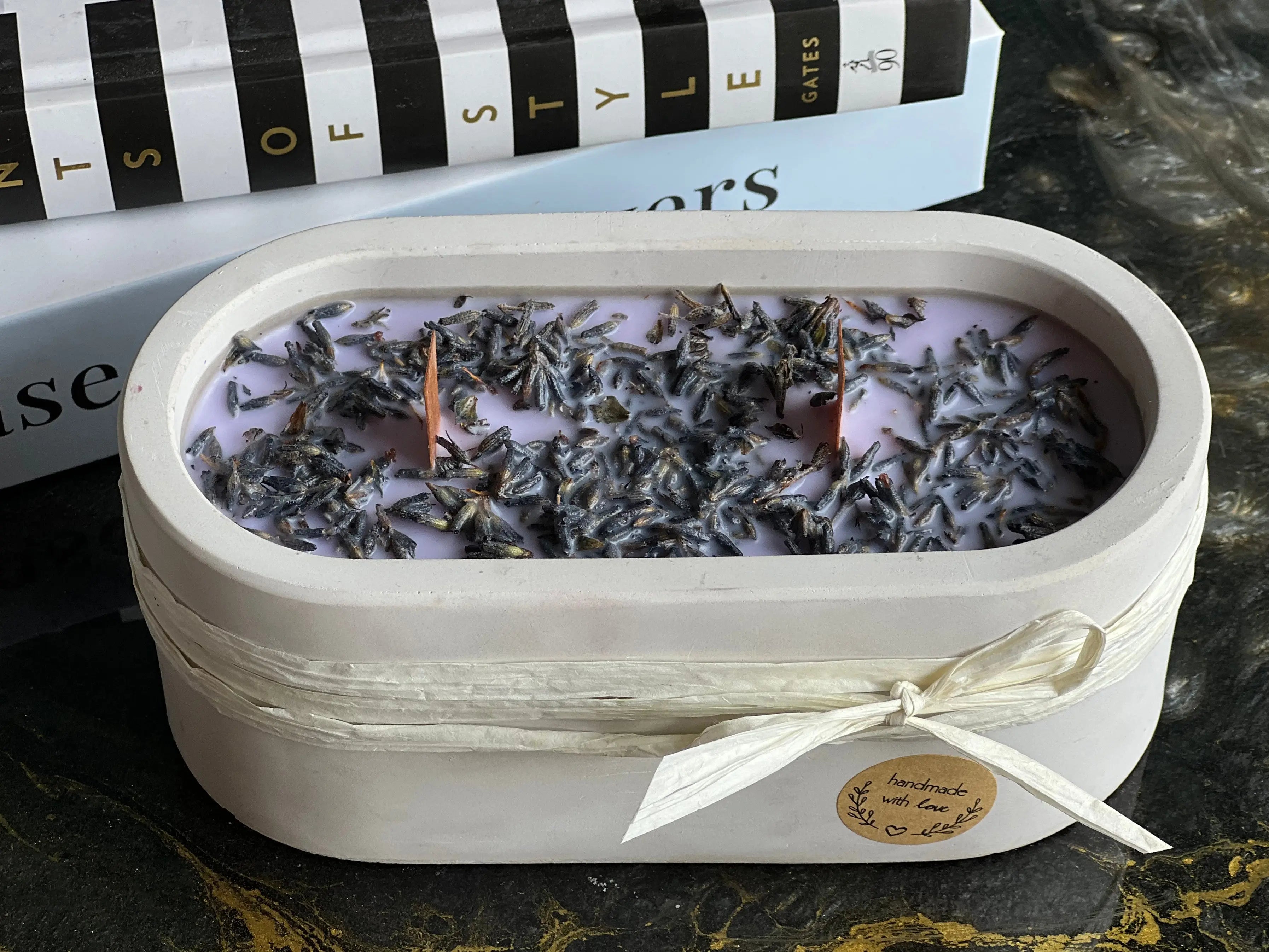 Handmade Lavender Candle in Concrete Container buy online Luxury Flowers Miami