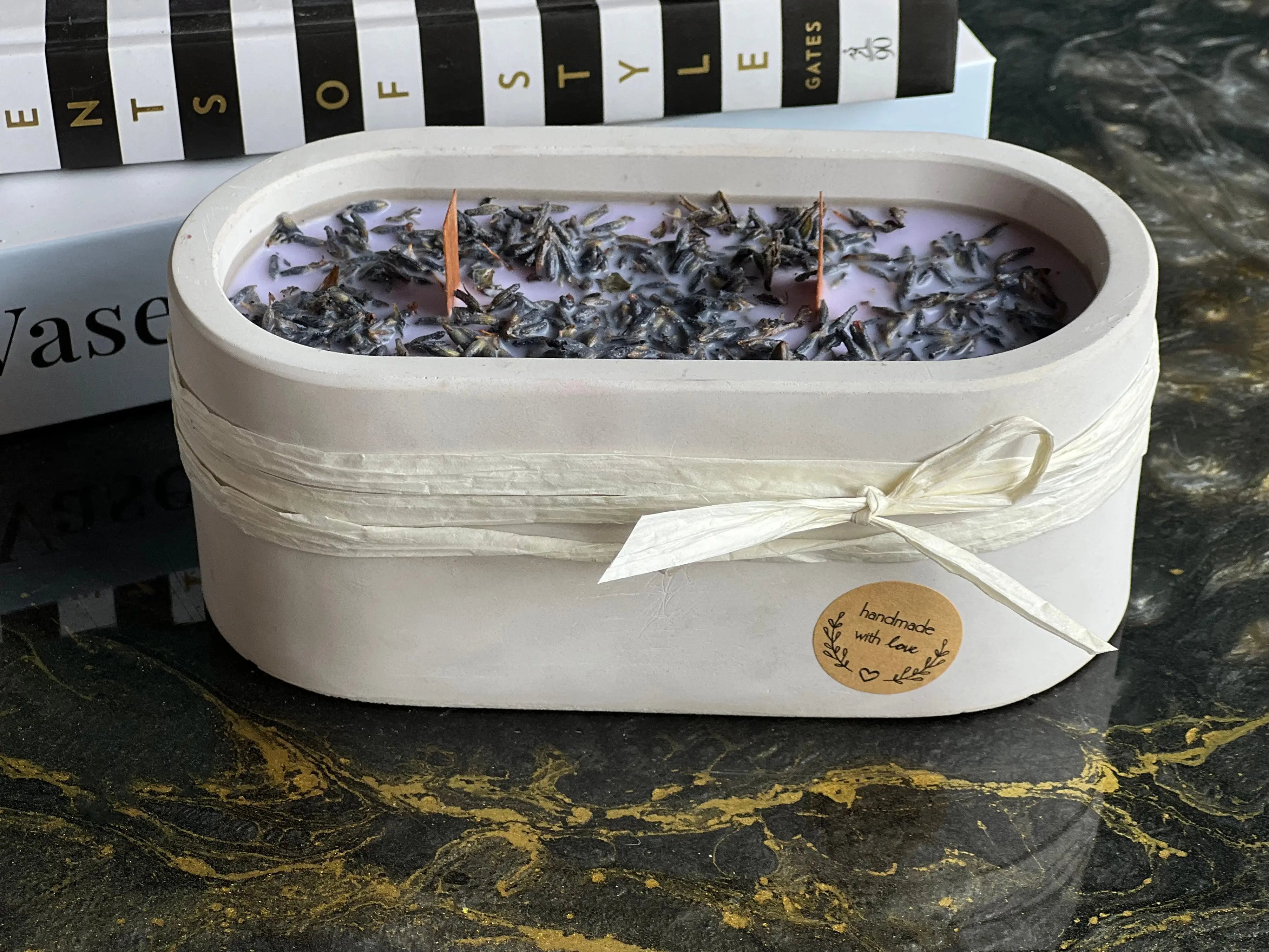 Handmade Lavender Candle in Concrete Container buy online Luxury Flowers Miami