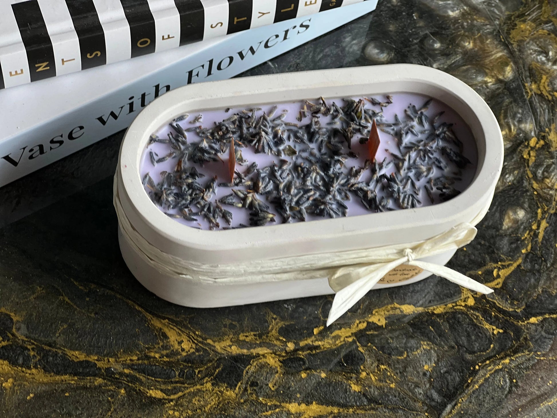 Handmade Lavender Candle in Concrete Container buy online Luxury Flowers Miami
