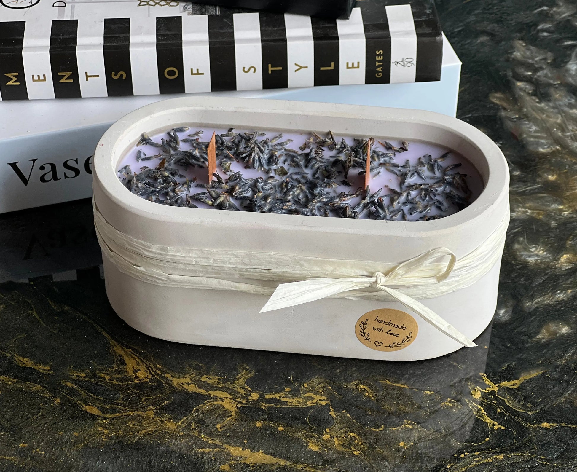 Handmade Lavender Candle in Concrete Container buy online Luxury Flowers Miami