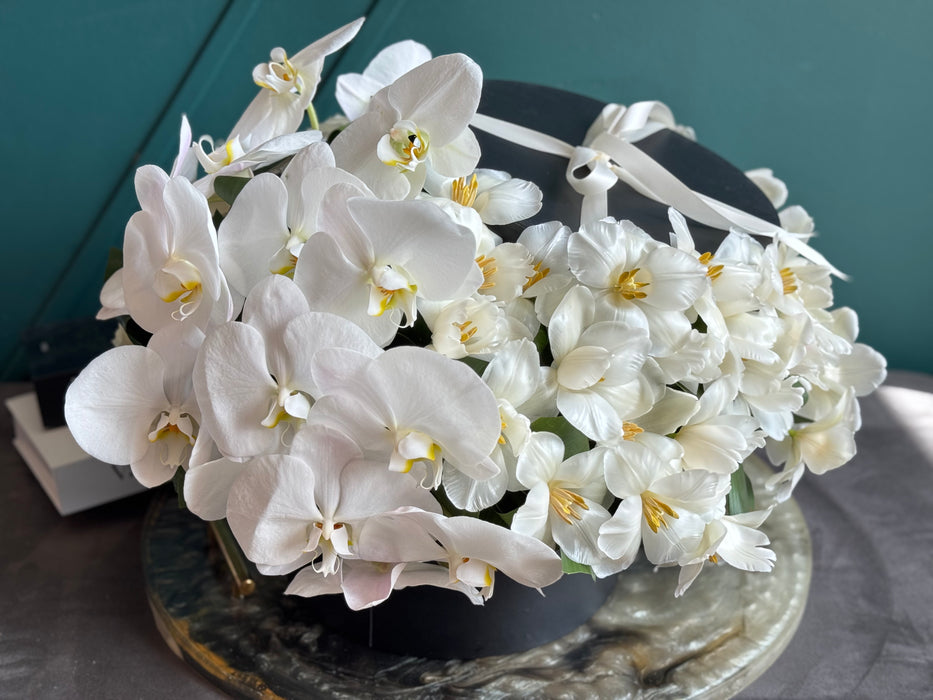 Roses,Tulips and Orchids | Flower Arrangement in a  box