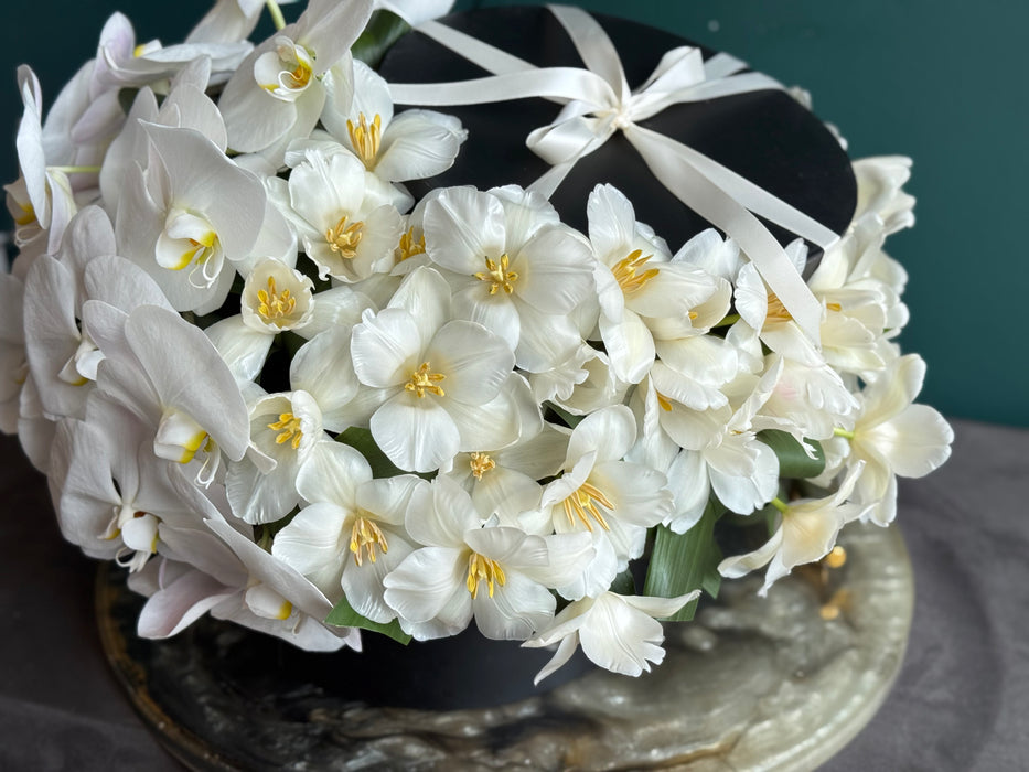 Roses,Tulips and Orchids | Flower Arrangement in a  box