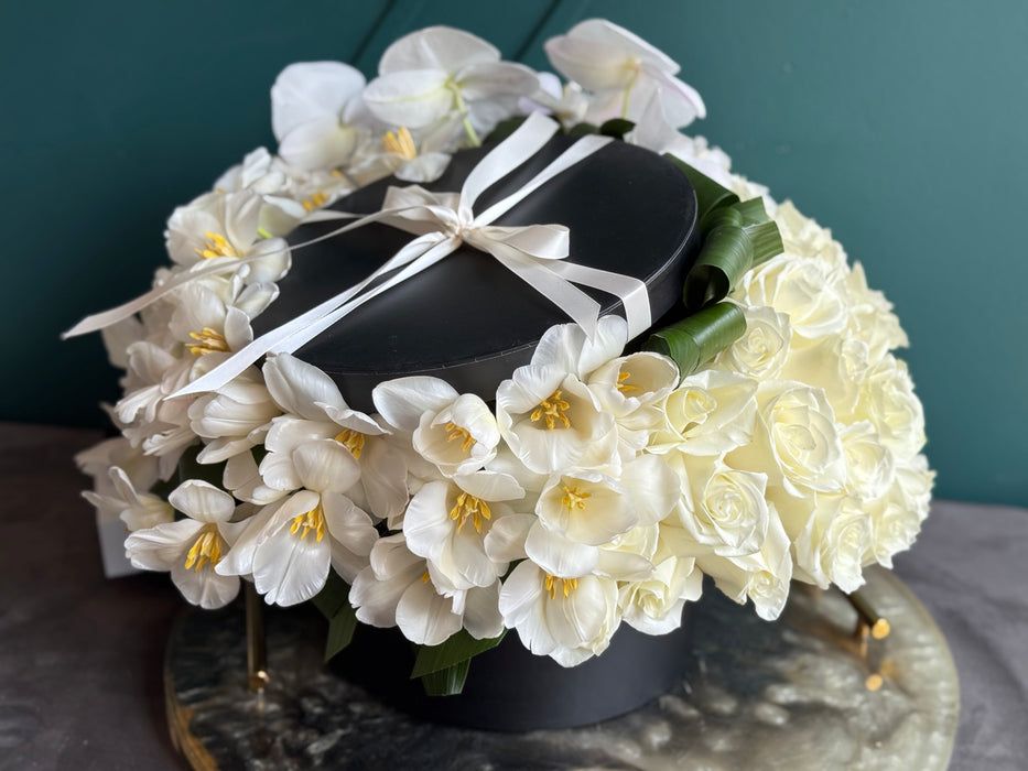 Roses,Tulips and Orchids | Flower Arrangement in a  box