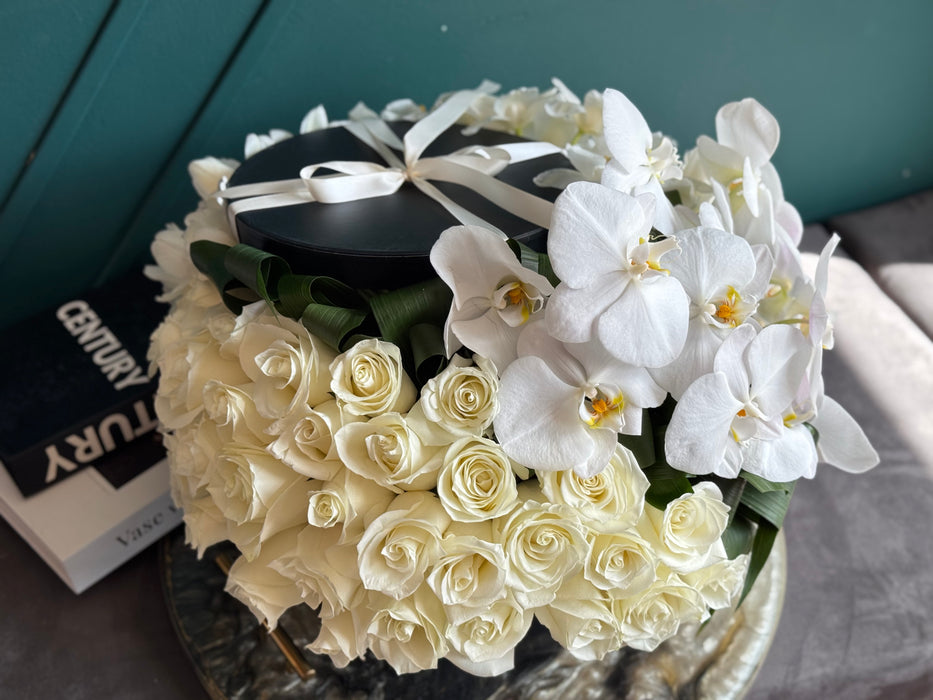 Roses,Tulips and Orchids | Flower Arrangement in a  box