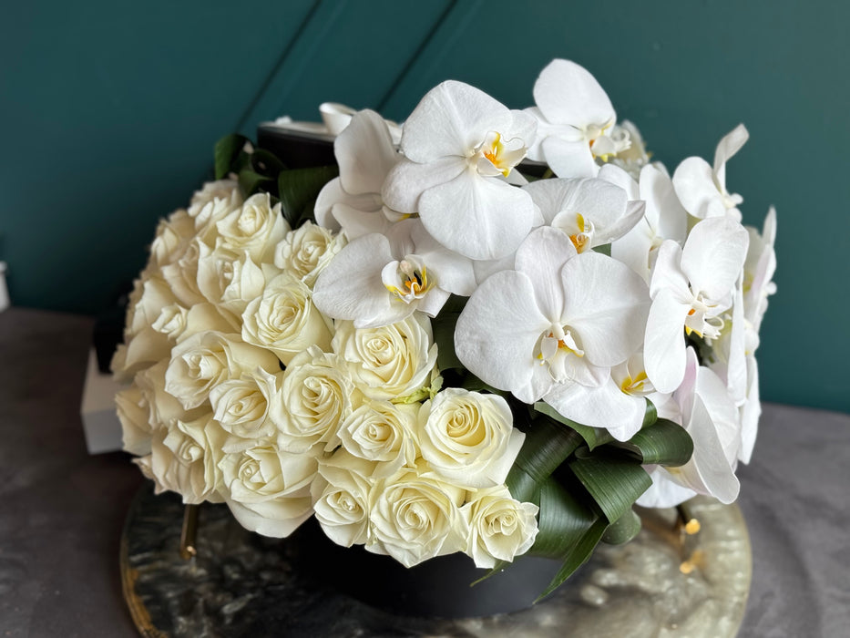 Roses,Tulips and Orchids | Flower Arrangement in a  box
