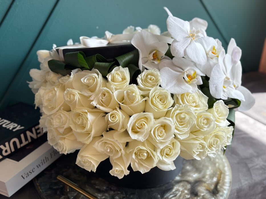 Roses,Tulips and Orchids | Flower Arrangement in a  box