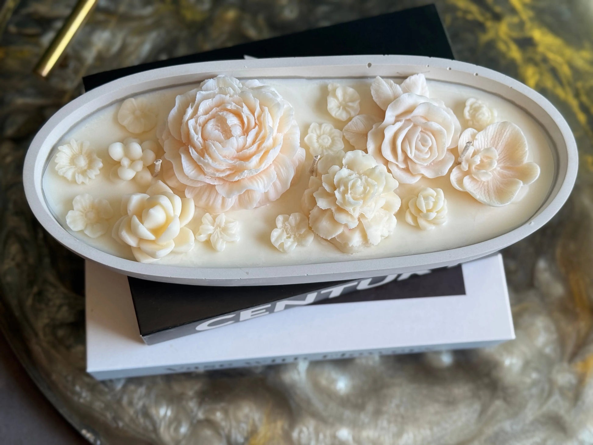 Floral Handmade Soy Candle | Sculpted Flower Candle in Concrete buy online Luxury Flowers Miami
