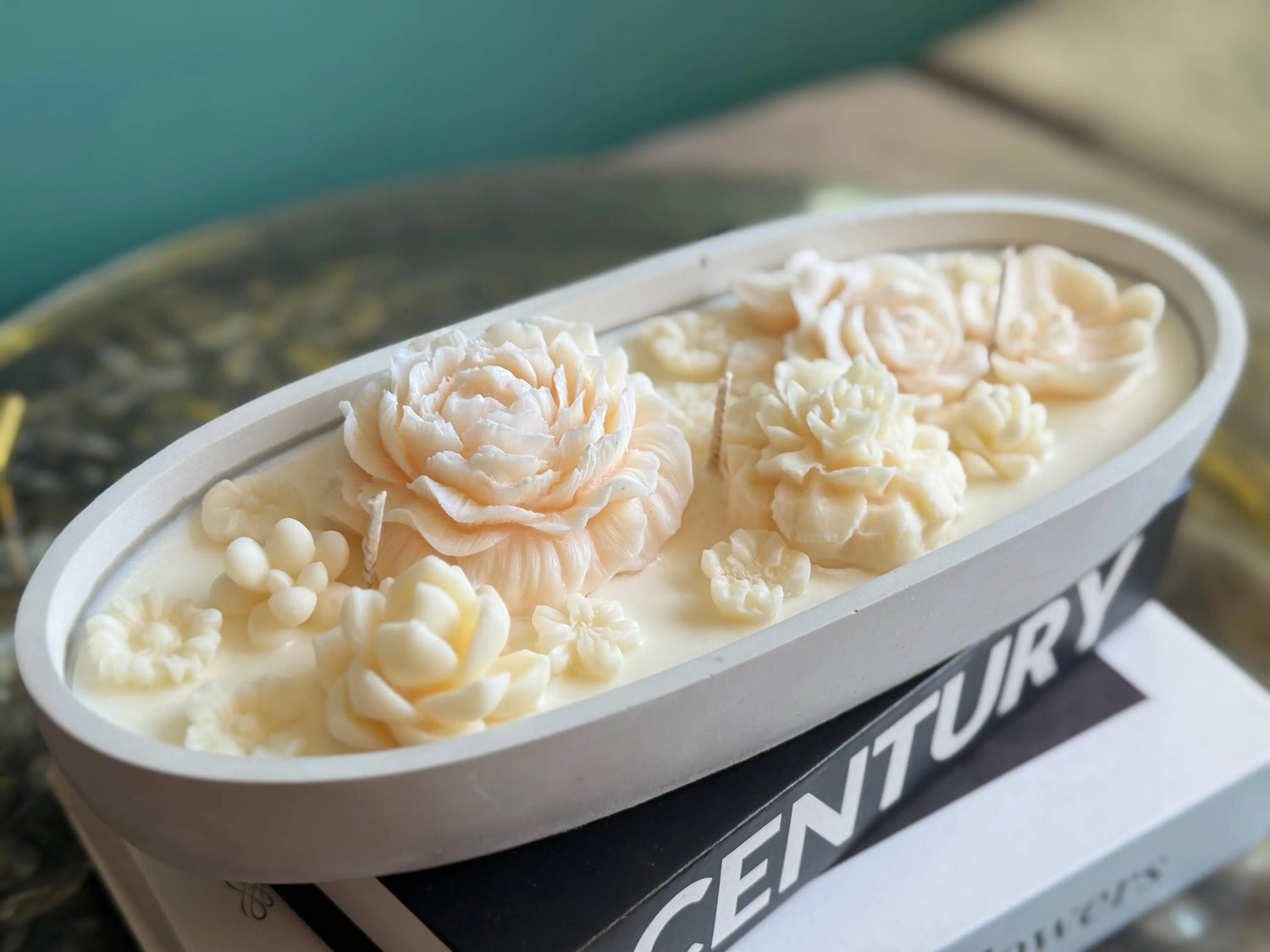 Floral Handmade Soy Candle | Sculpted Flower Candle in Concrete buy online Luxury Flowers Miami
