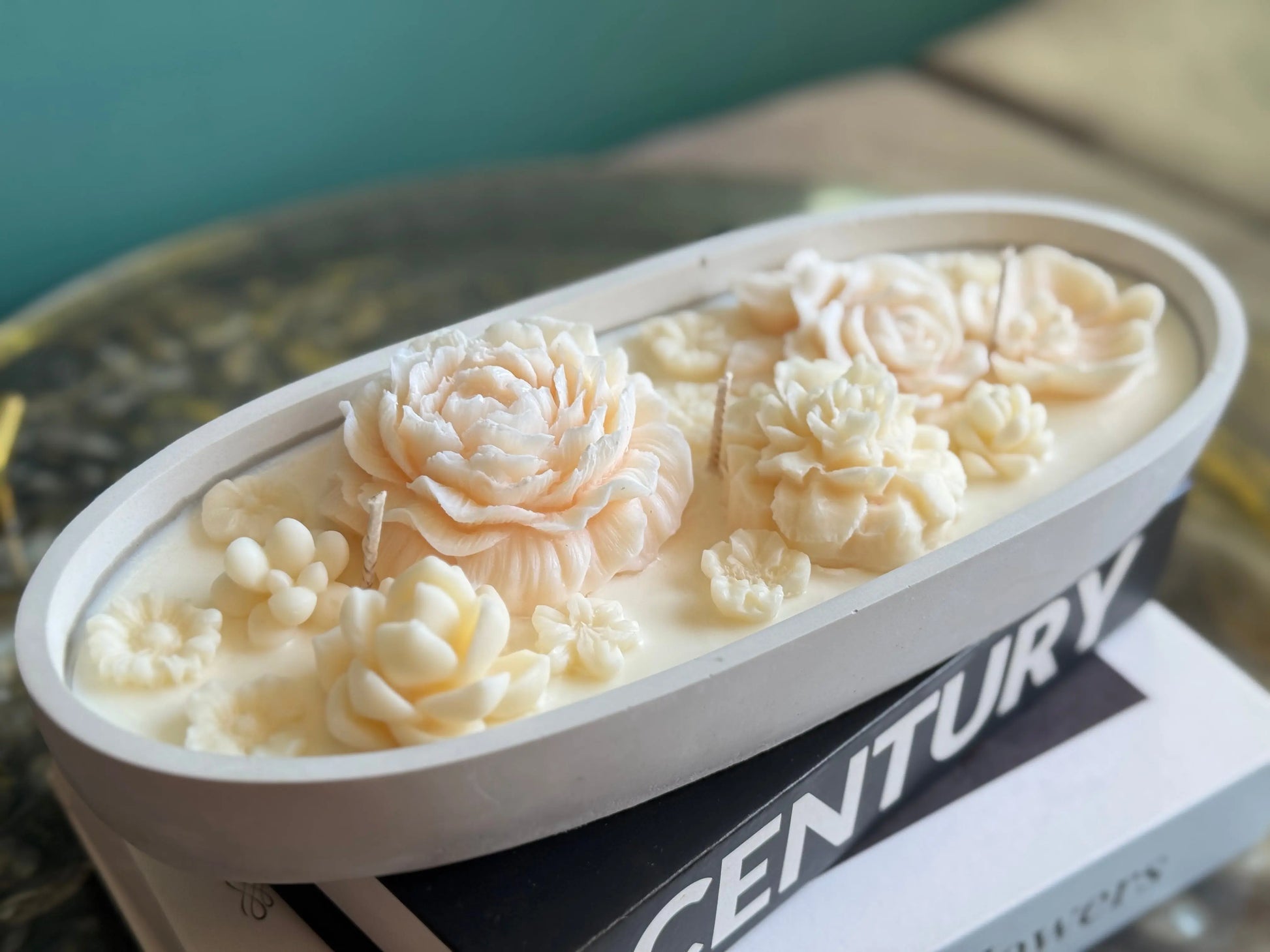 Floral Handmade Soy Candle | Sculpted Flower Candle in Concrete buy online Luxury Flowers Miami
