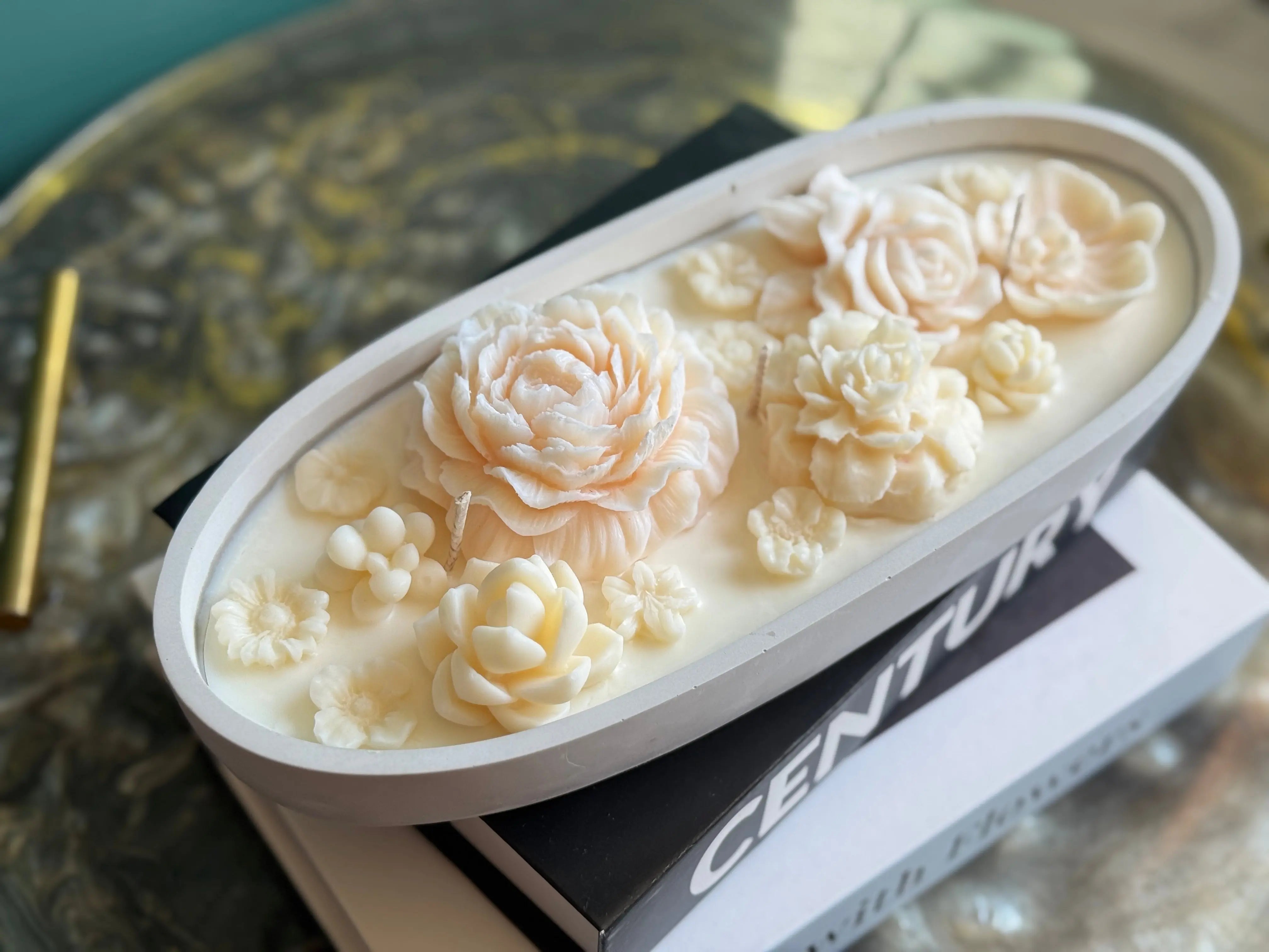 Floral Handmade Soy Candle | Sculpted Flower Candle in Concrete buy online Luxury Flowers Miami