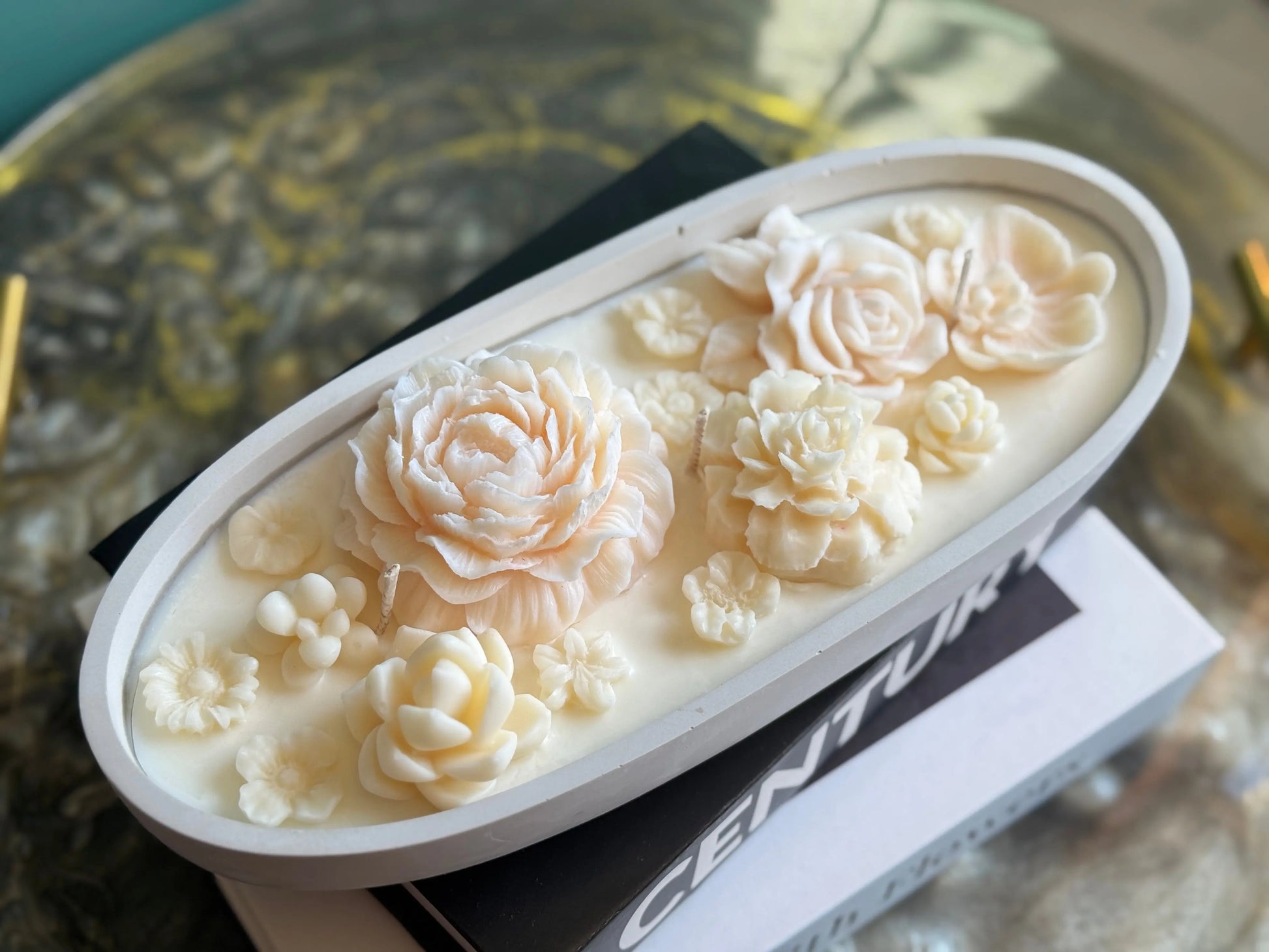 Floral Handmade Soy Candle | Sculpted Flower Candle in Concrete buy online Luxury Flowers Miami