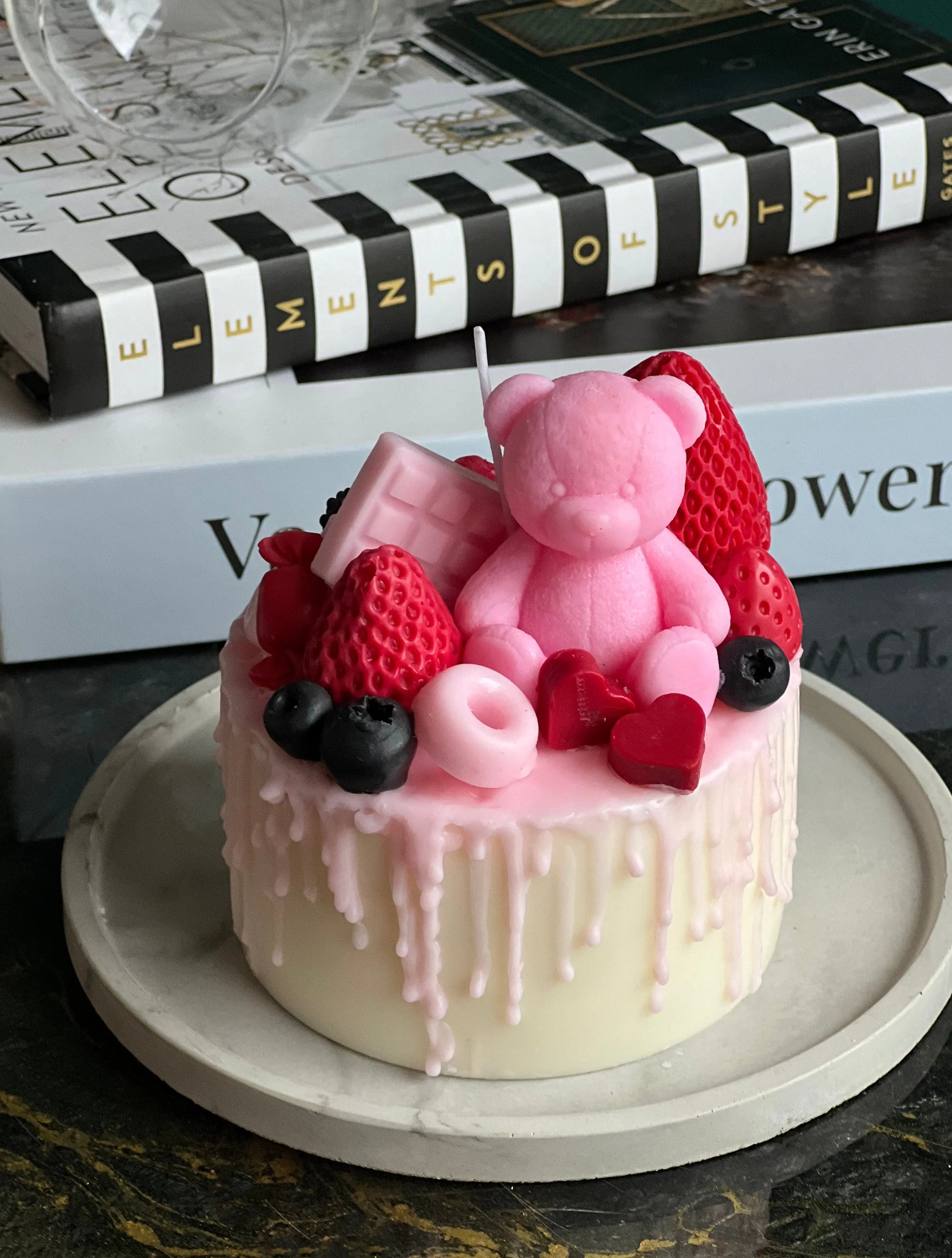 Pink Teddy Bear Cake Candle | Handmade Dessert Soy Candle buy online Luxury Flowers Miami