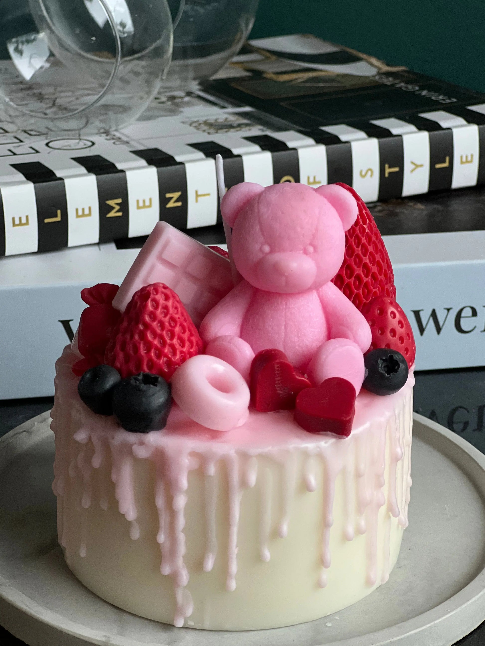 Pink Teddy Bear Cake Candle | Handmade Dessert Soy Candle buy online Luxury Flowers Miami
