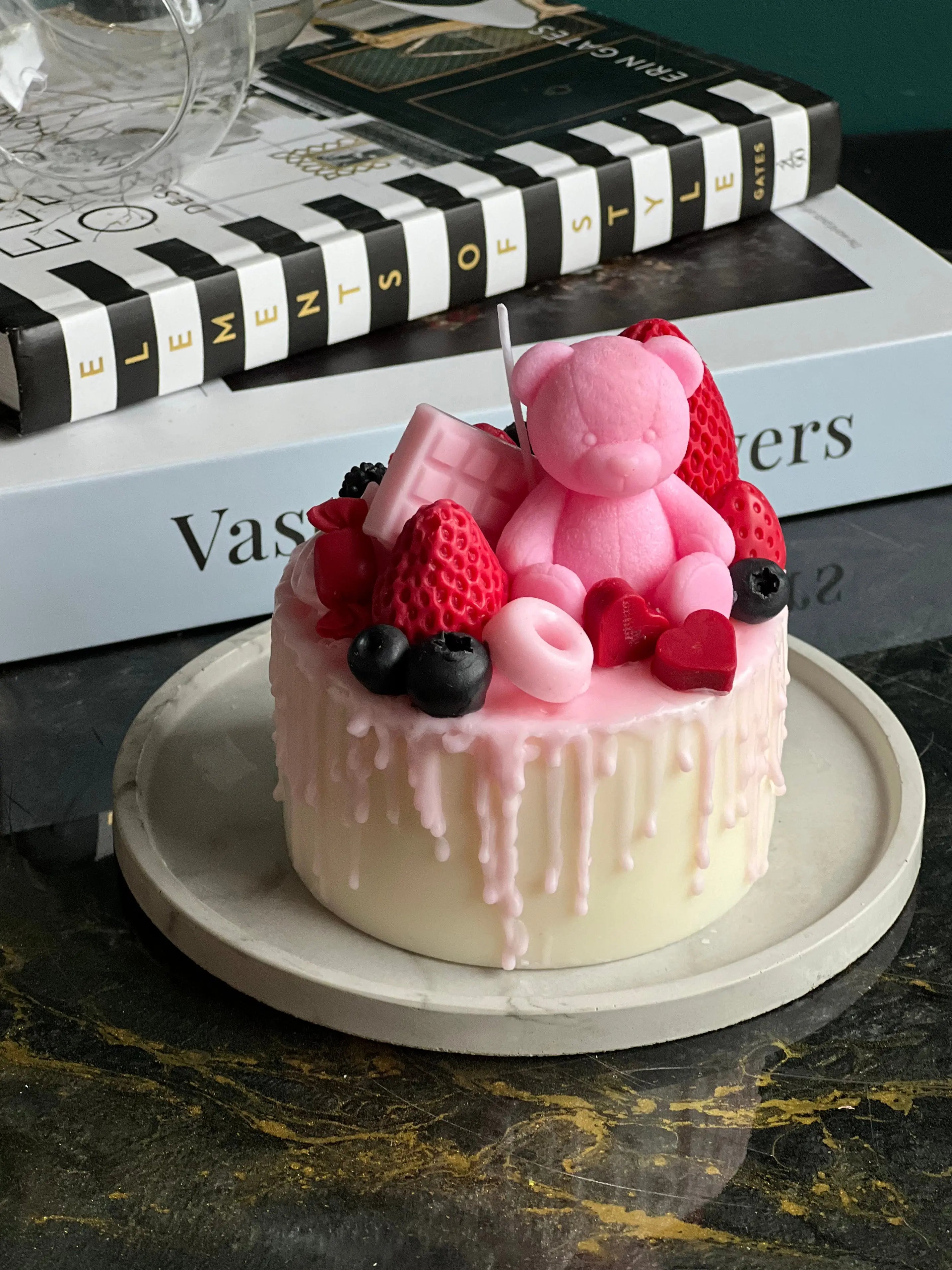 Pink Teddy Bear Cake Candle | Handmade Dessert Soy Candle buy online Luxury Flowers Miami