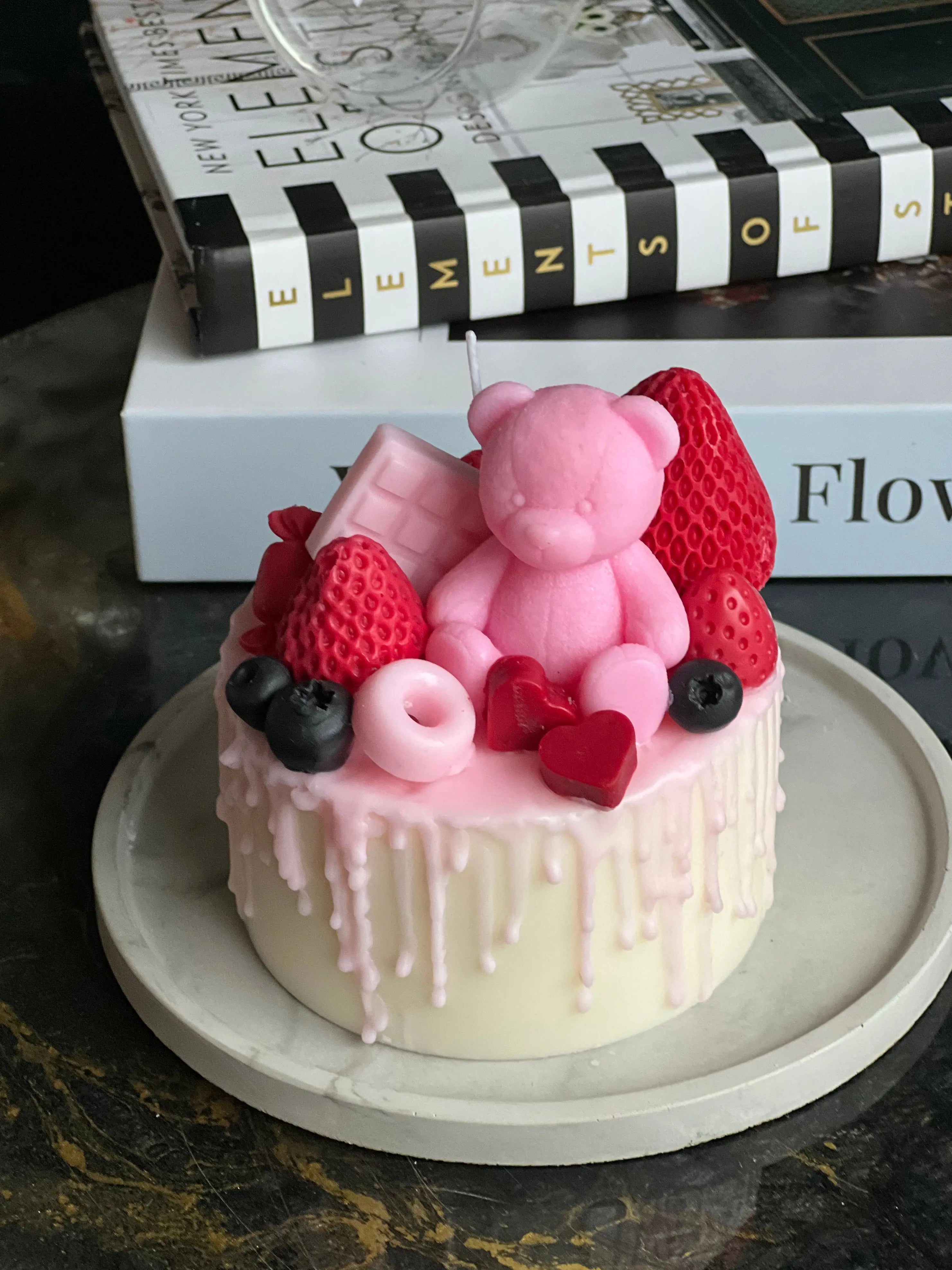 Pink Teddy Bear Cake Candle | Handmade Dessert Soy Candle buy online Luxury Flowers Miami
