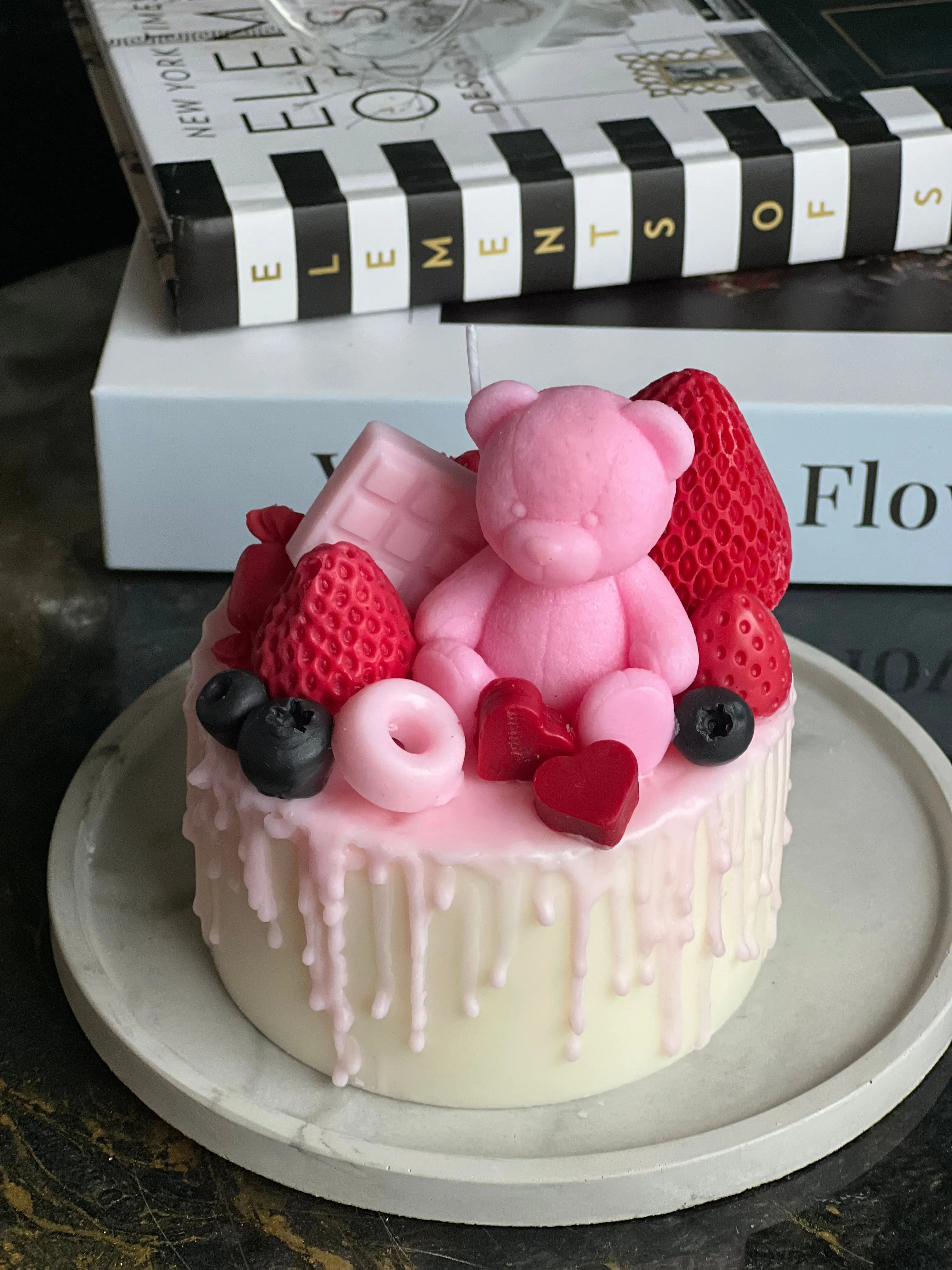 Pink Teddy Bear Cake Candle | Handmade Dessert Soy Candle buy online Luxury Flowers Miami