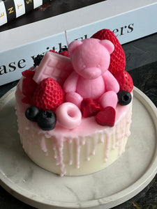 Pink Teddy Bear Cake Candle | Handmade Dessert Soy Candle buy online Luxury Flowers Miami