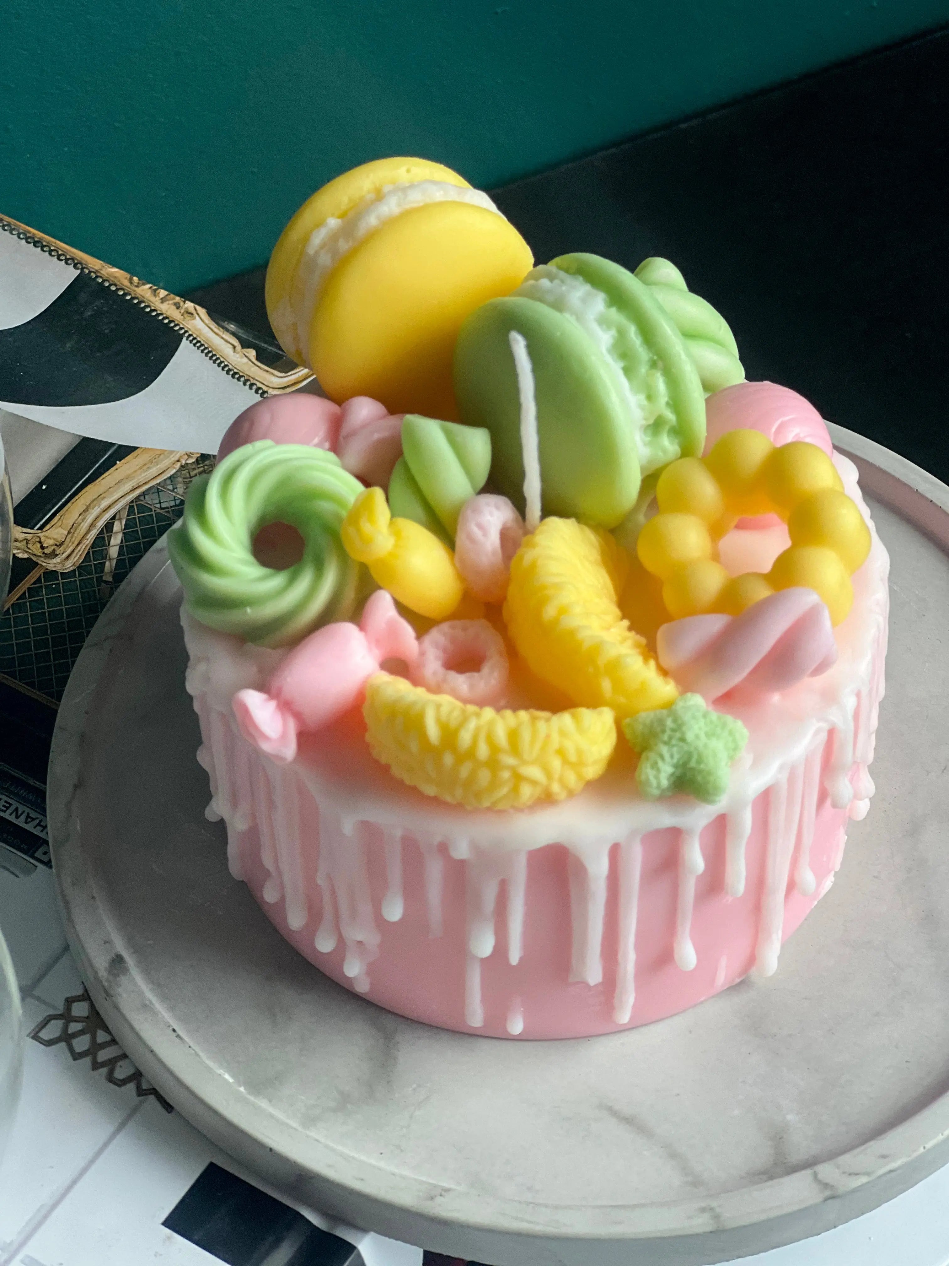 Macaron Cake Candle | Handmade Dessert Soy Candle buy online Luxury Flowers Miami