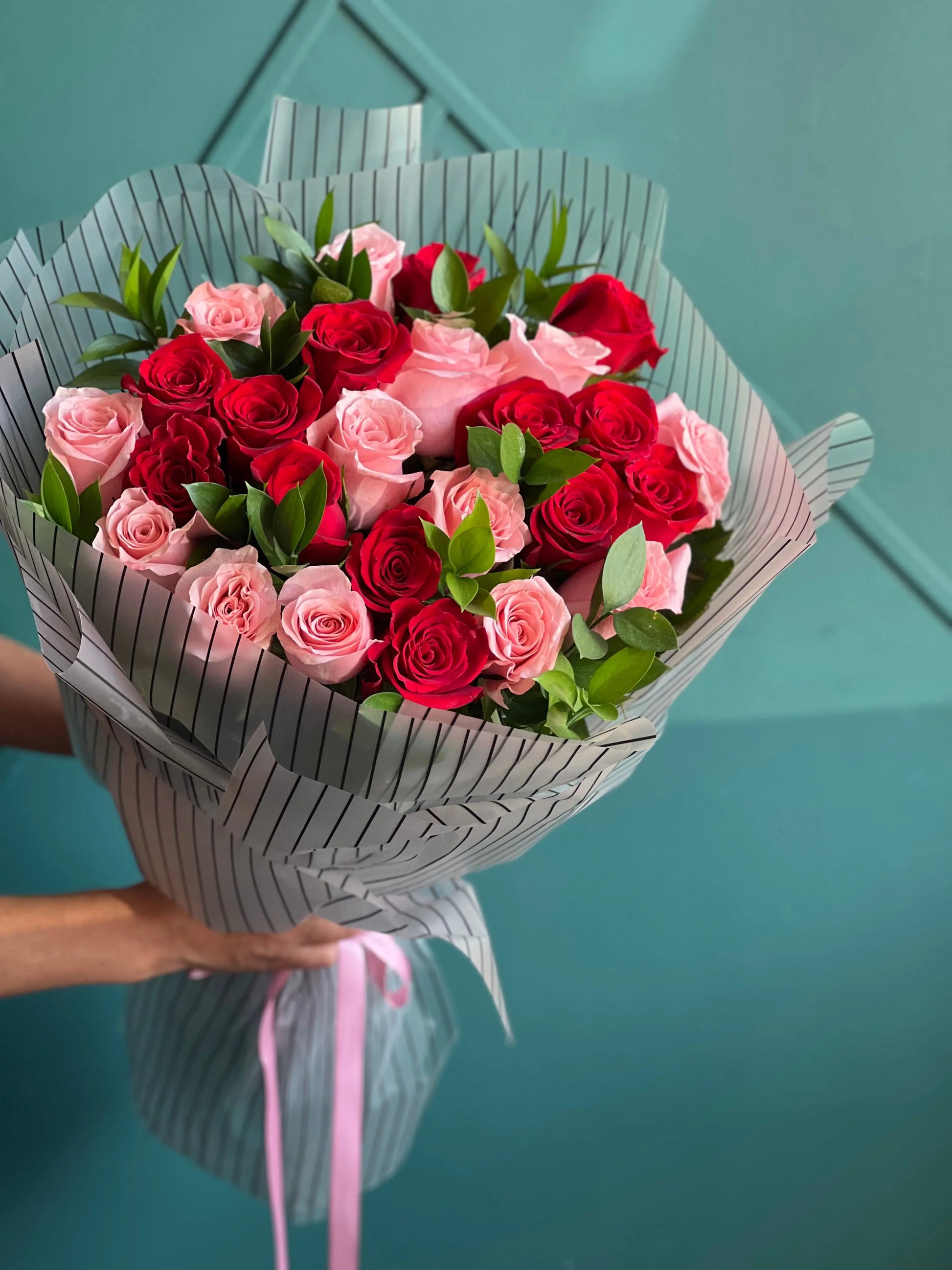 Two Dozen Red & Pink Roses | Luxury Flowers Miami buy online Luxury Flowers Miami