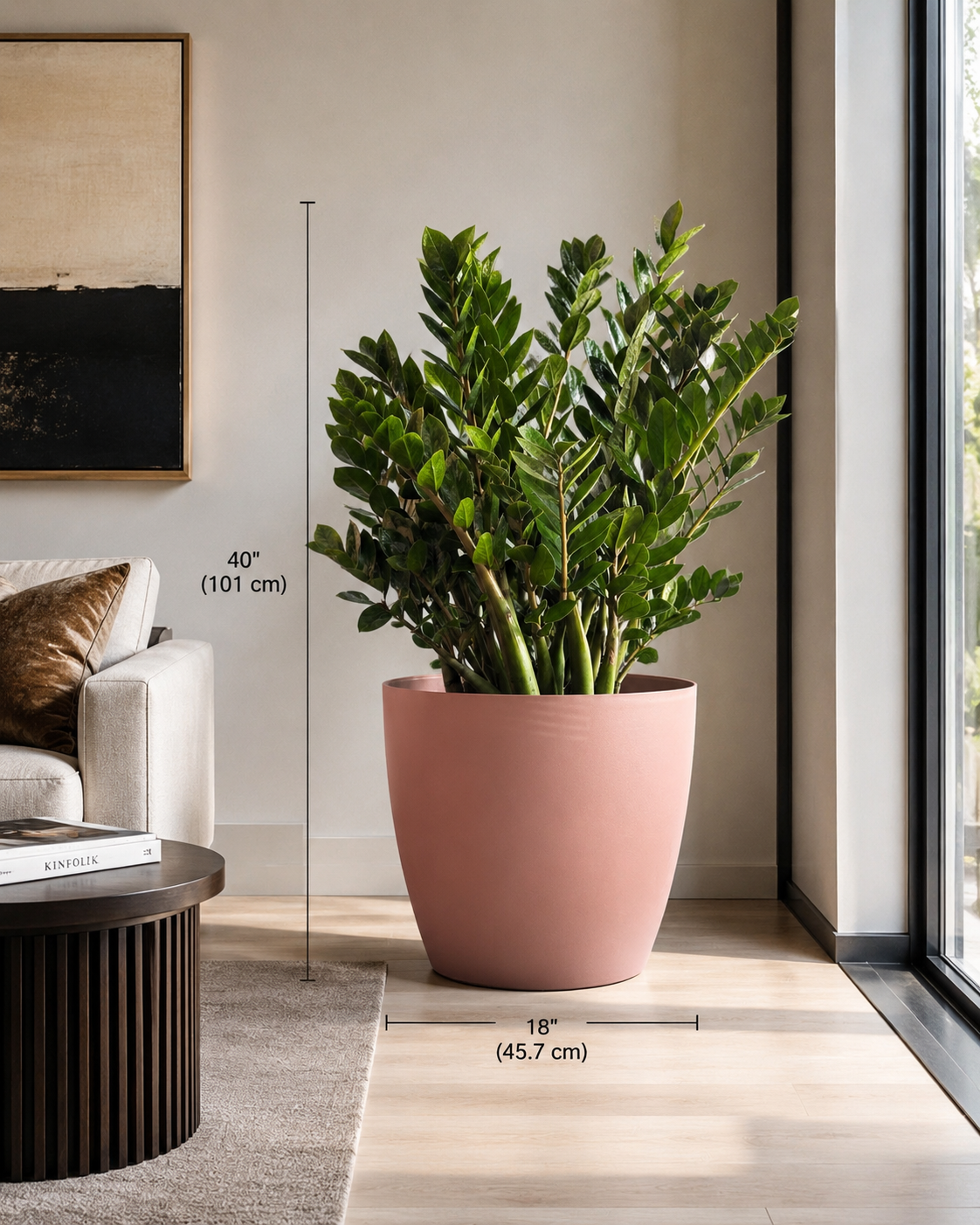Large ZZ Plant Miami 40 inches tall in 18 inch pink planter