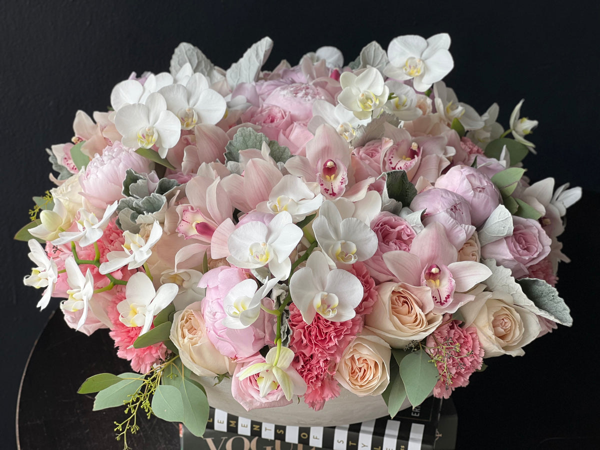 Large peony and orchid flower arrangement Miami
