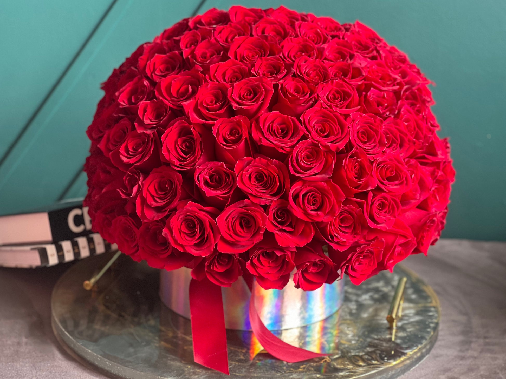 Large red rose box handcrafted in Miami Beach