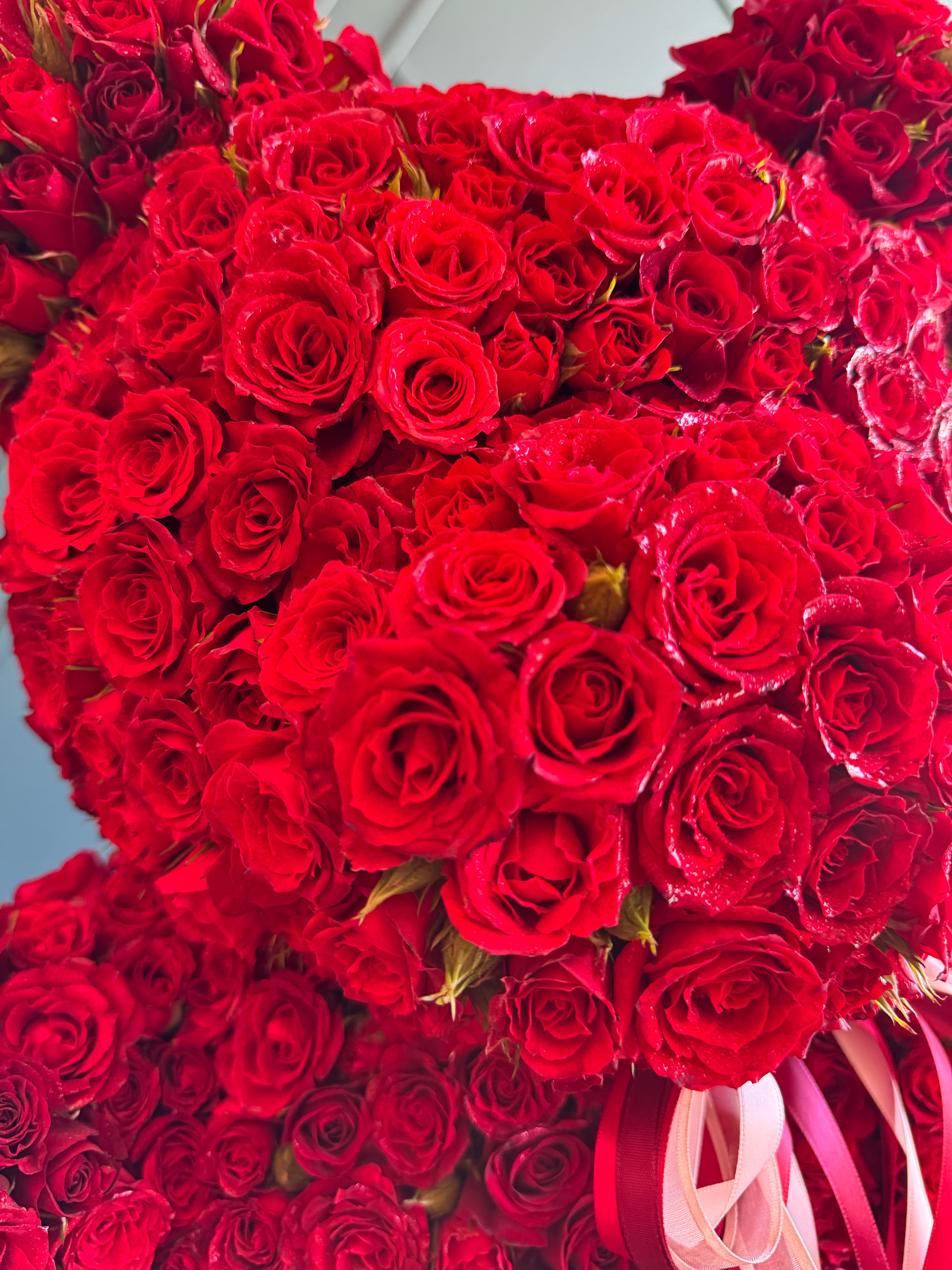 Large red rose teddy bear fresh flower sculpture 25 inches tall