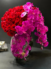 Love Waterfall luxury red roses and cascading Phalaenopsis orchids Miami
