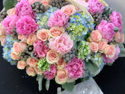 Luxury Flower Basket with pink peonies roses and hydrangeas Miami