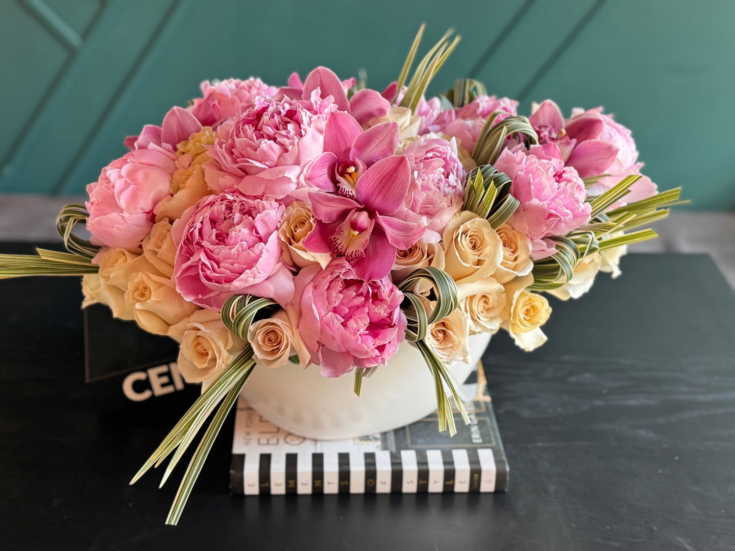 Luxury Flowers Miami floral arrangement with peonies roses and orchids
