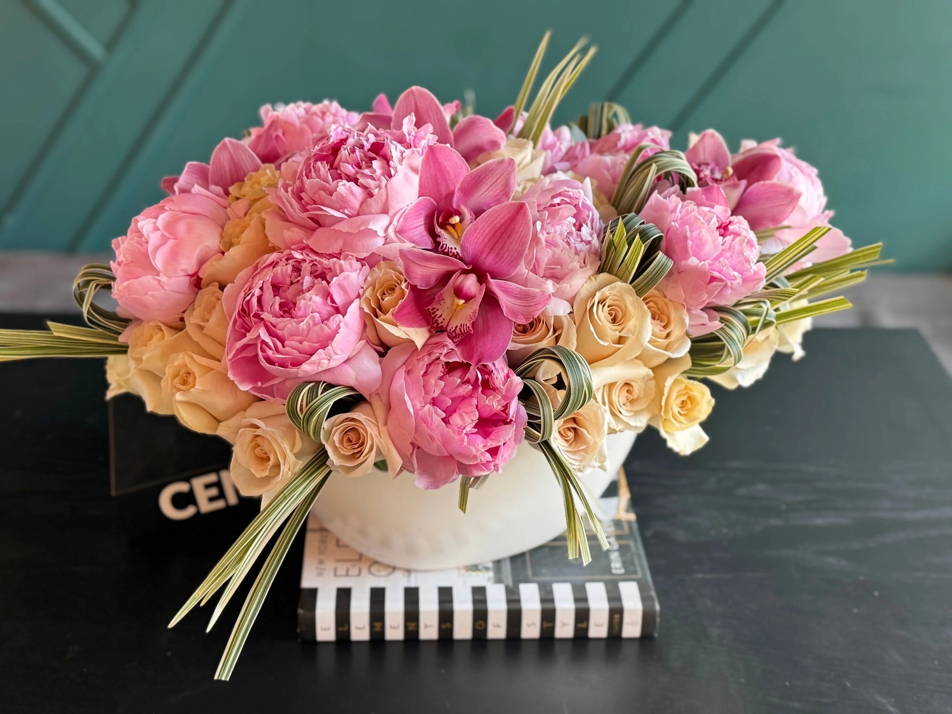Luxury Flowers Miami floral arrangement with peonies roses and orchids