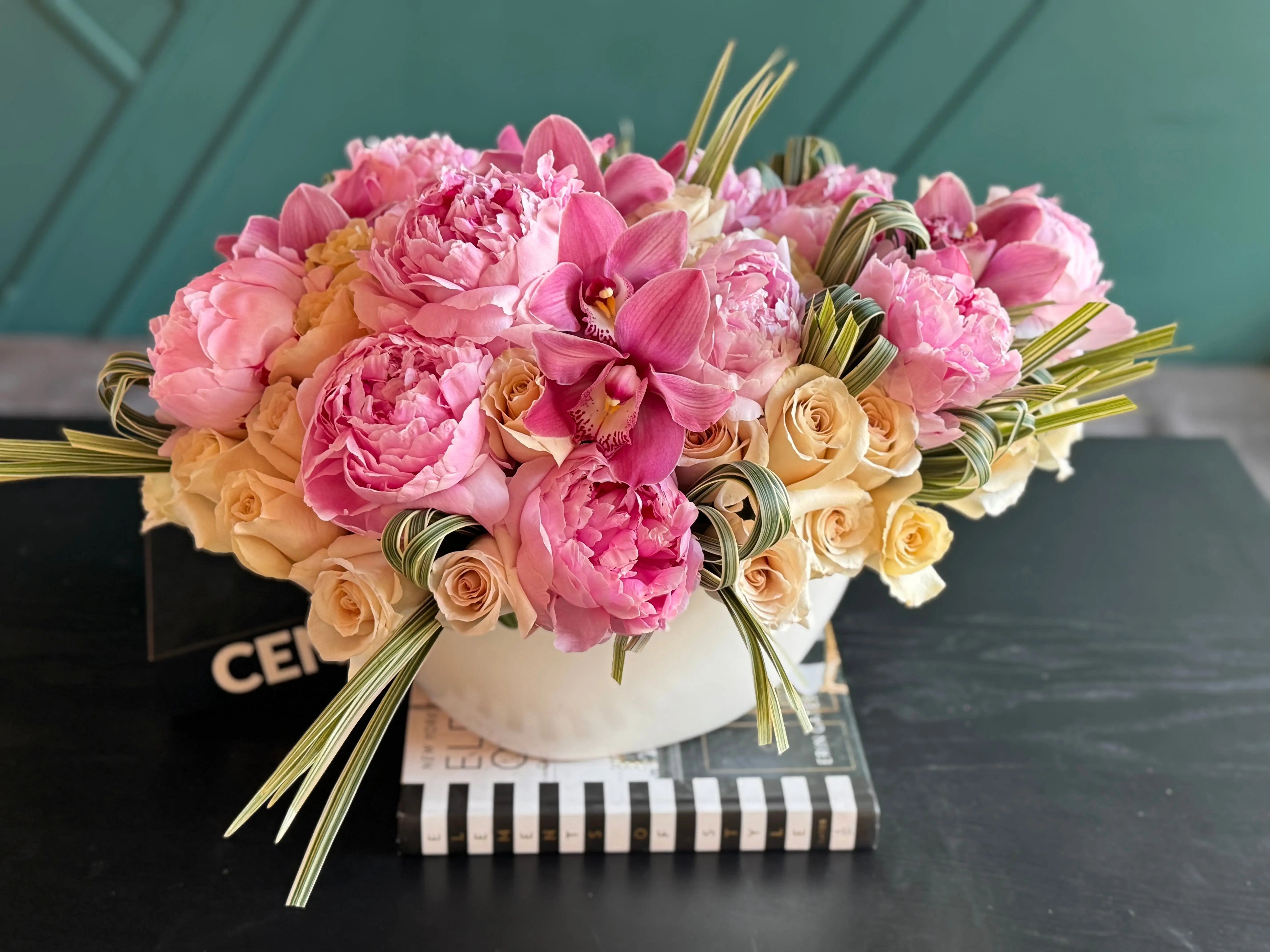 Luxury Flowers Miami floral arrangement with peonies roses and orchids