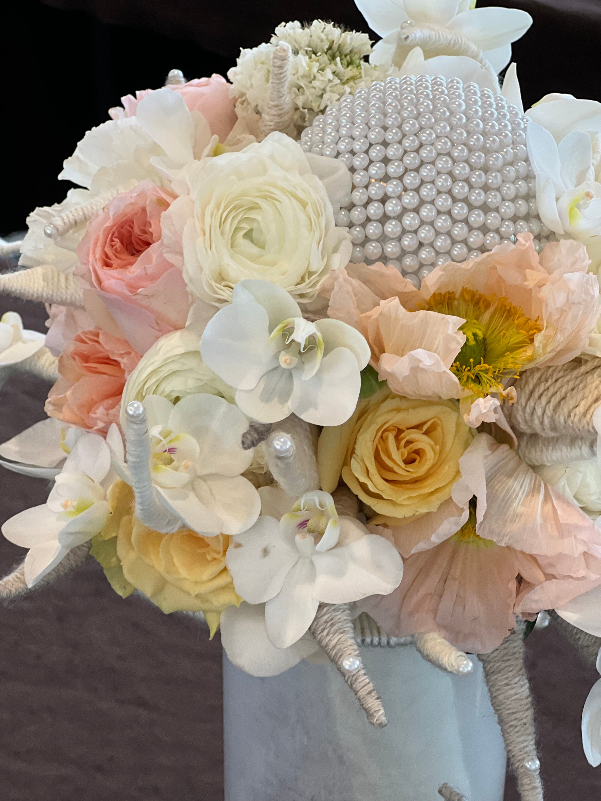 Luxury Miami wedding bouquet with white orchids and premium blooms