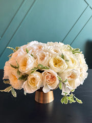 Luxury arrangement of 36 garden roses in soft cream and blush tones by Luxury Flowers Miami