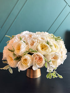 Luxury arrangement of 36 garden roses in soft cream and blush tones by Luxury Flowers Miami