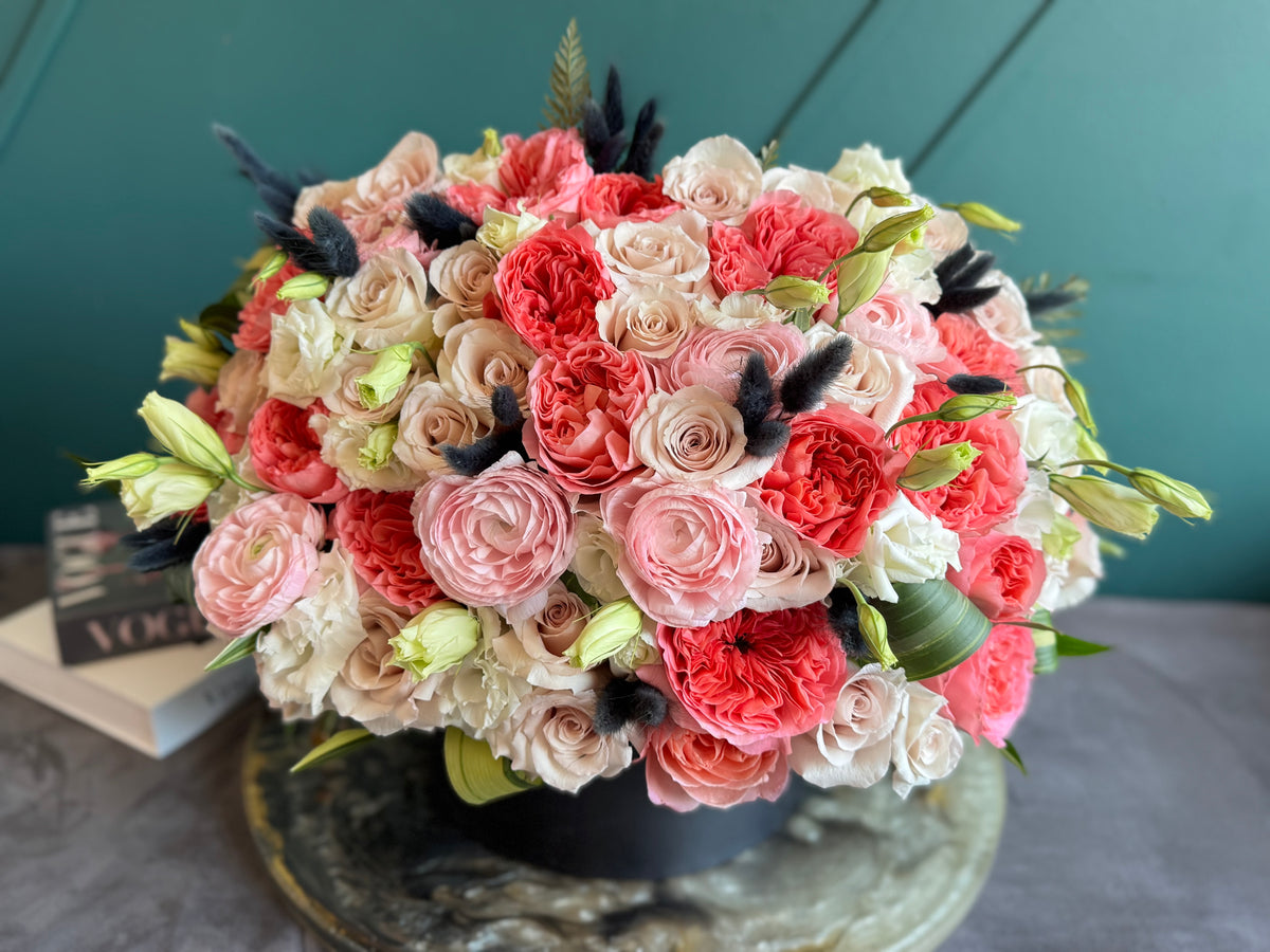 Luxury black flower box with garden roses Miami