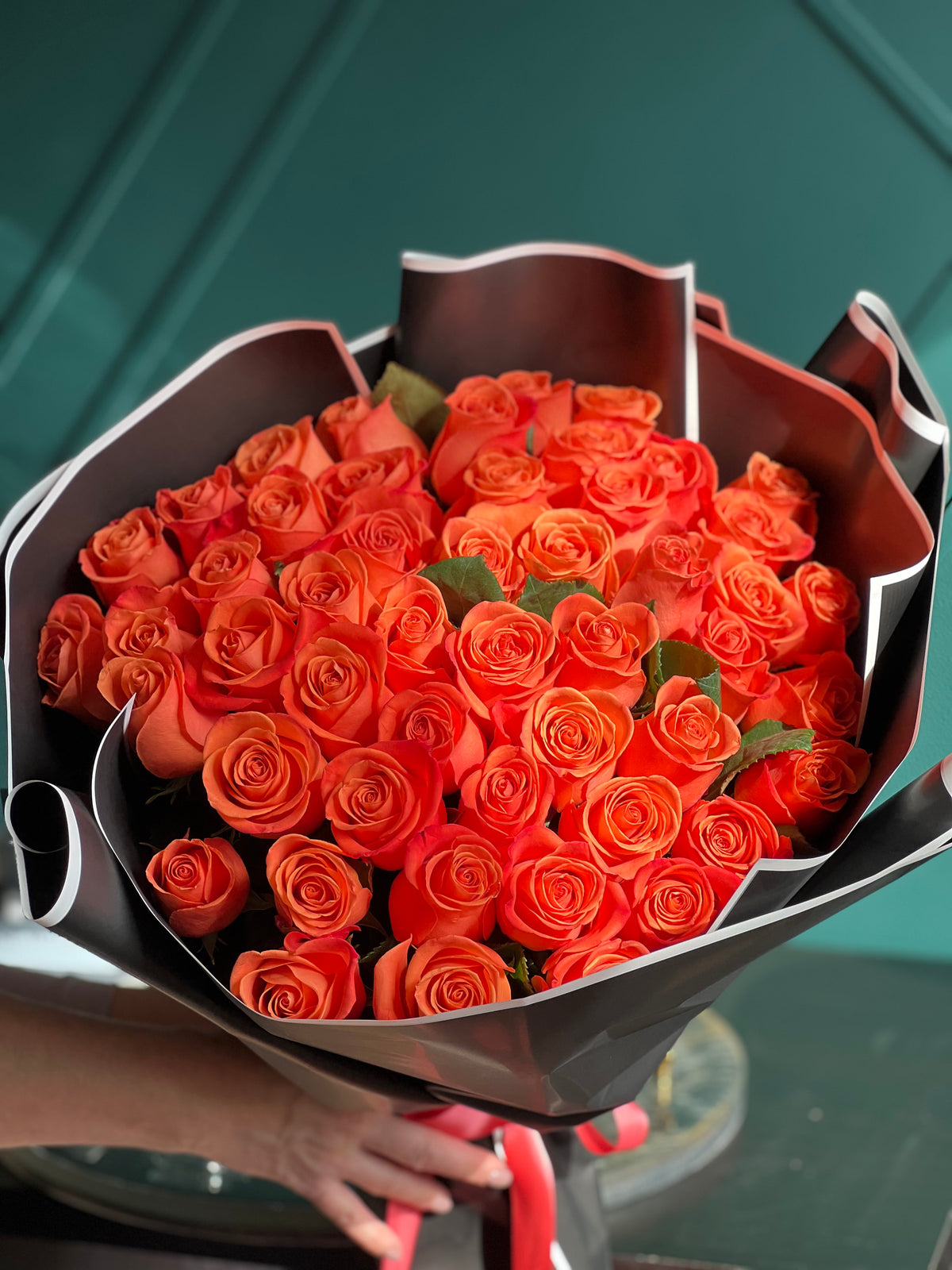 Luxury bouquet of 50 fresh orange roses