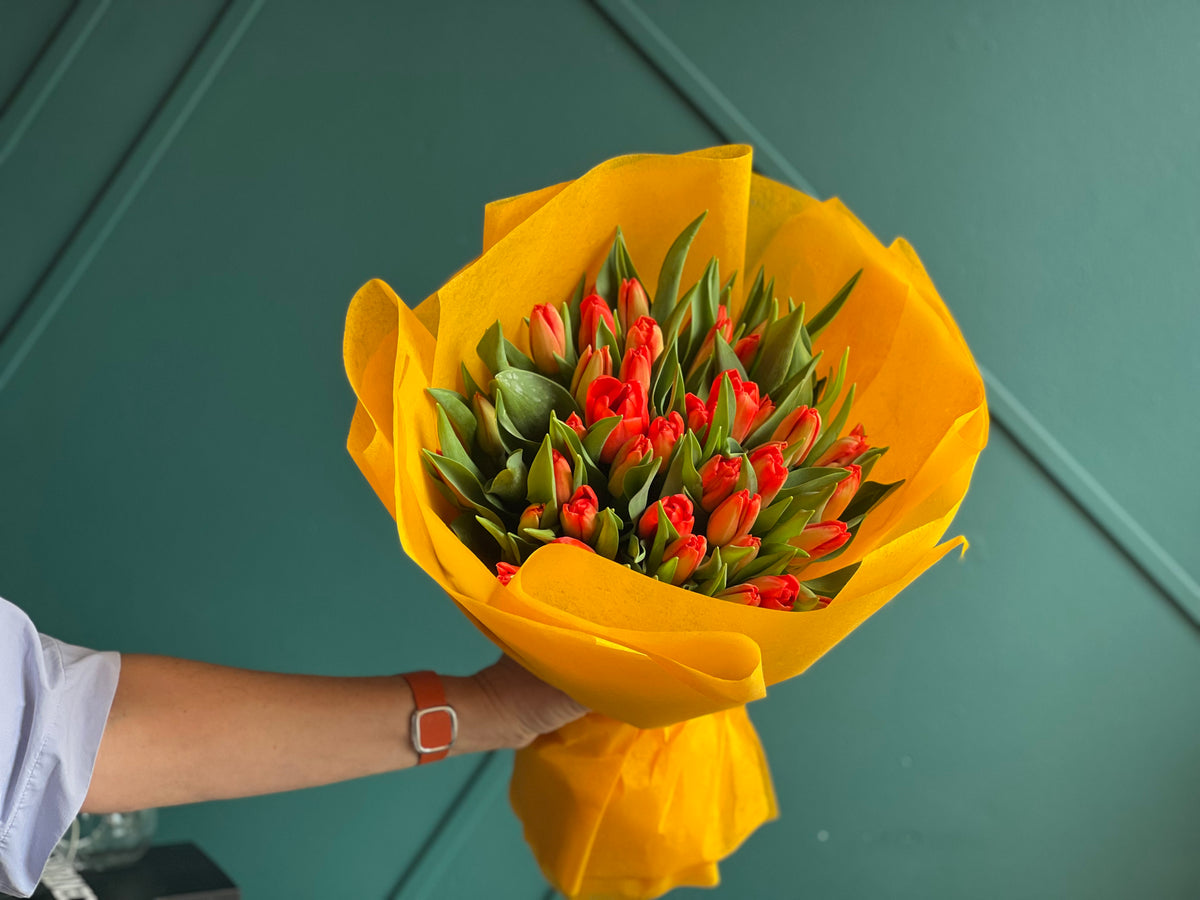 Luxury bouquet of 50 fresh orange tulips