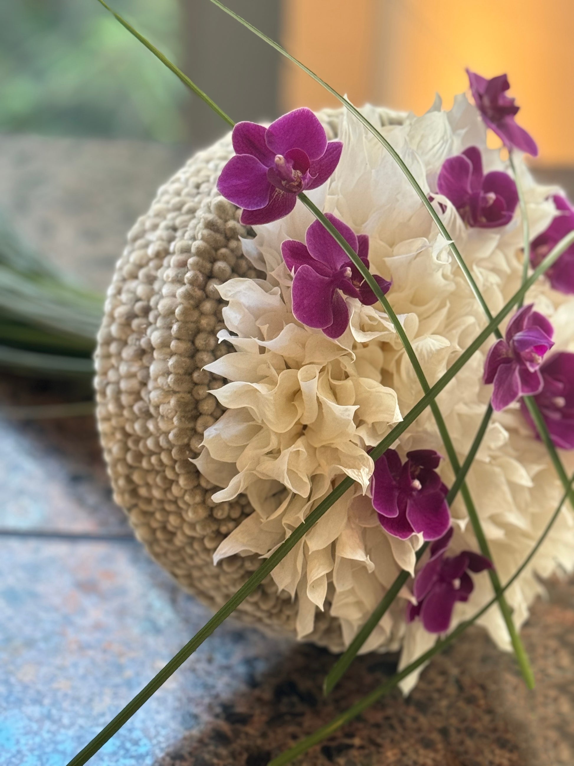 Luxury bridal bouquet with fresh purple orchids