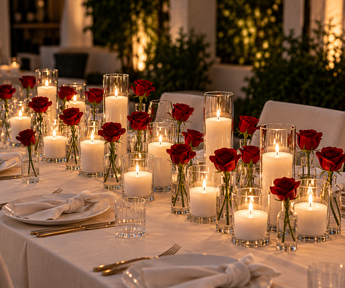 Luxury candle rental setup for a Miami sweetheart table