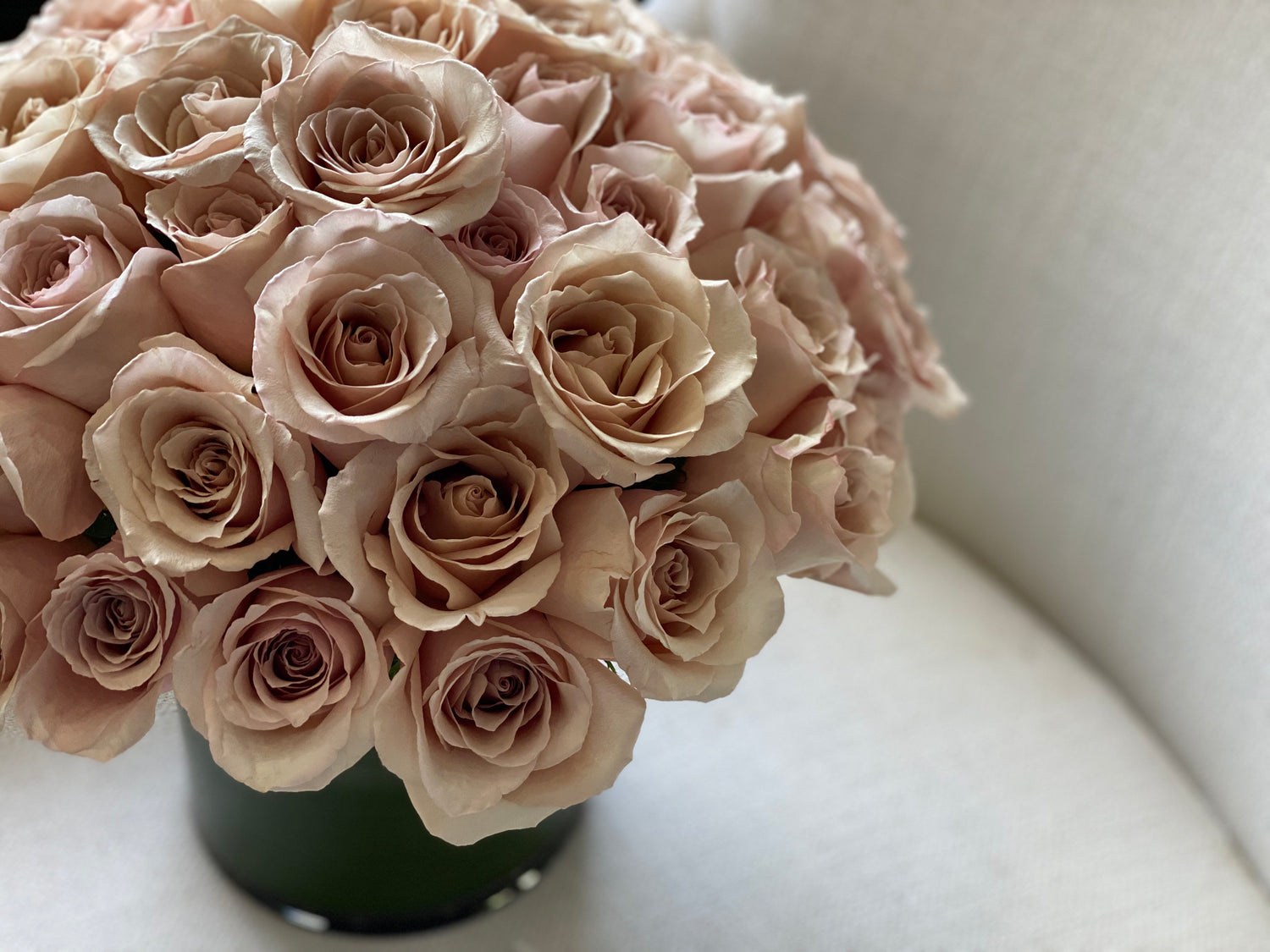 Luxury cappuccino rose arrangement in warm mocha and beige tones