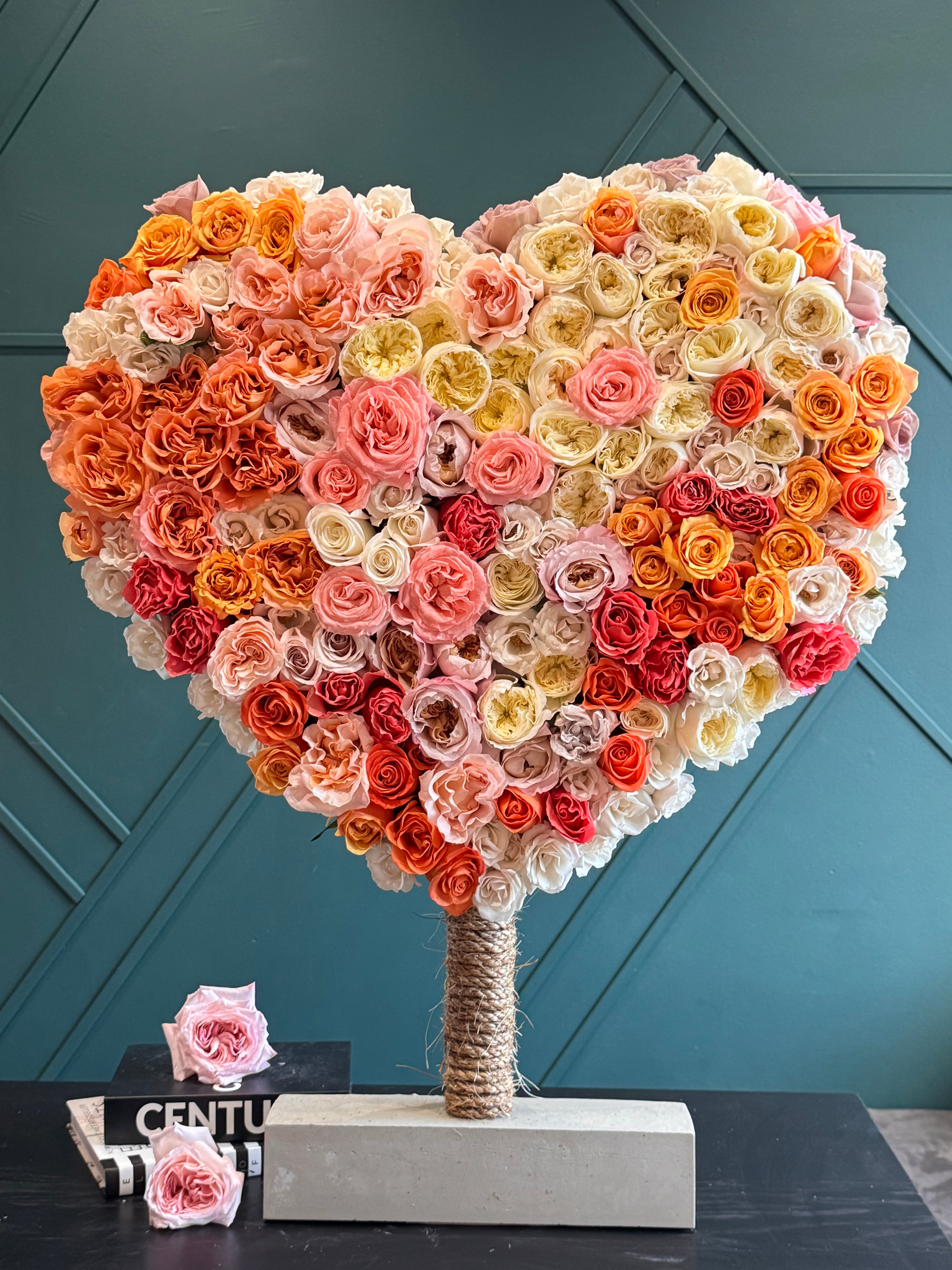 Luxury colorful garden rose heart in Miami