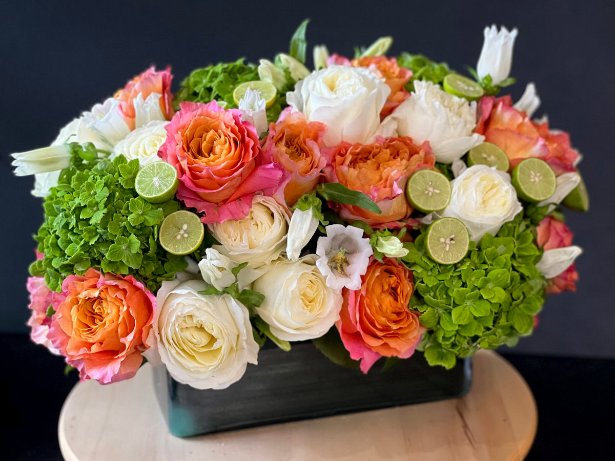 Luxury coral and ivory garden rose arrangement Miami