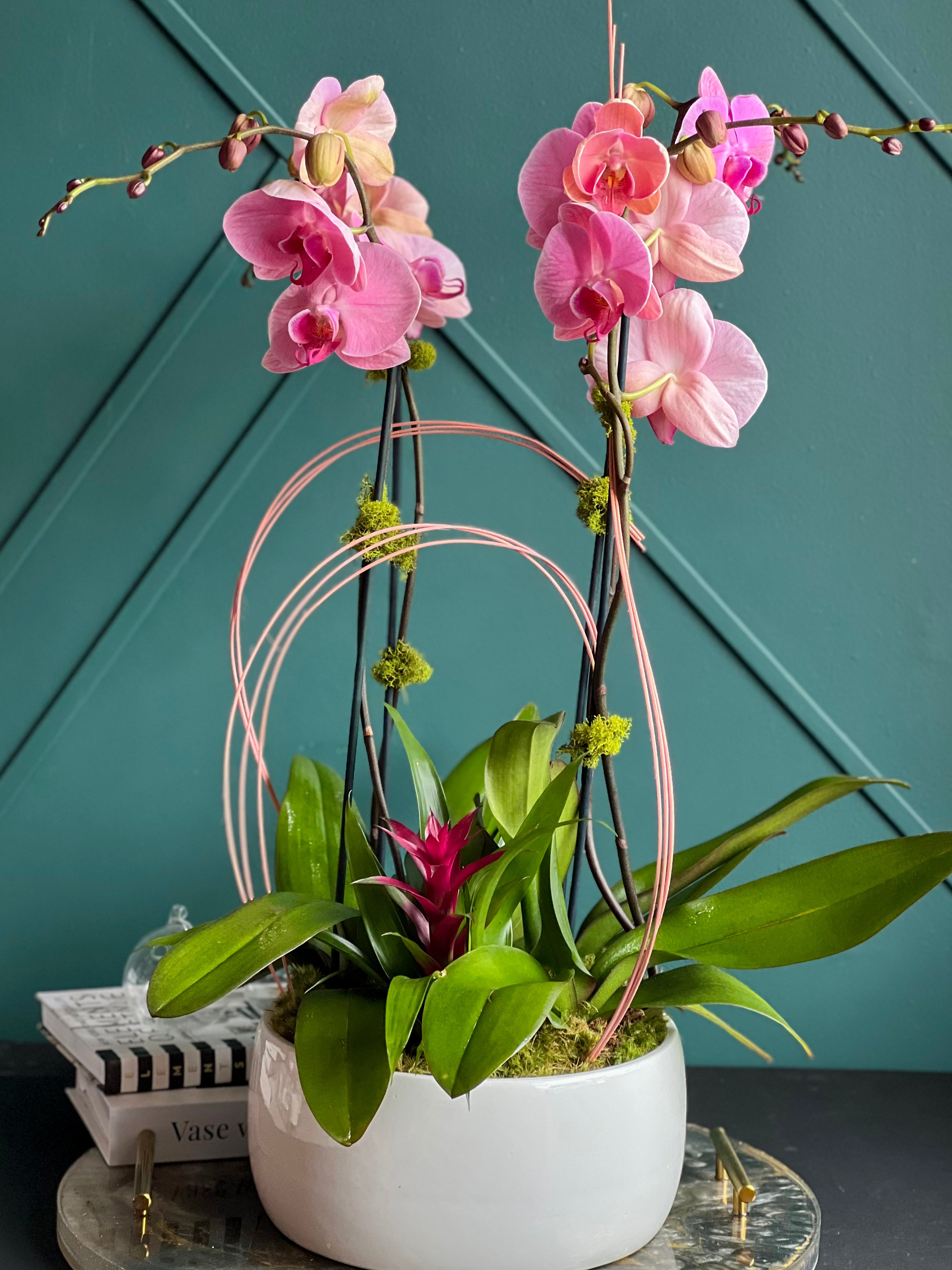 Luxury floral arrangement featuring live pink Phalaenopsis orchids